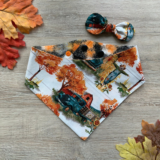 Autumn Truck Farm Dog Bandana, Snap-On Pet Bandana