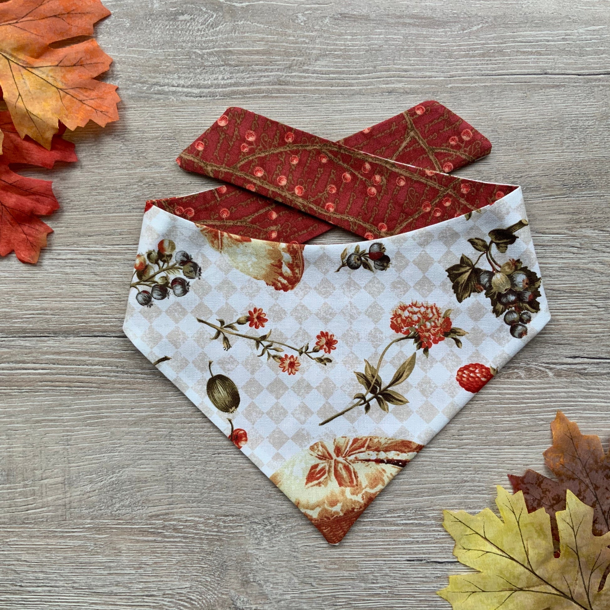 Apple Pie Fall Dog Bandana, Reversible Snap-On Pet Accessory