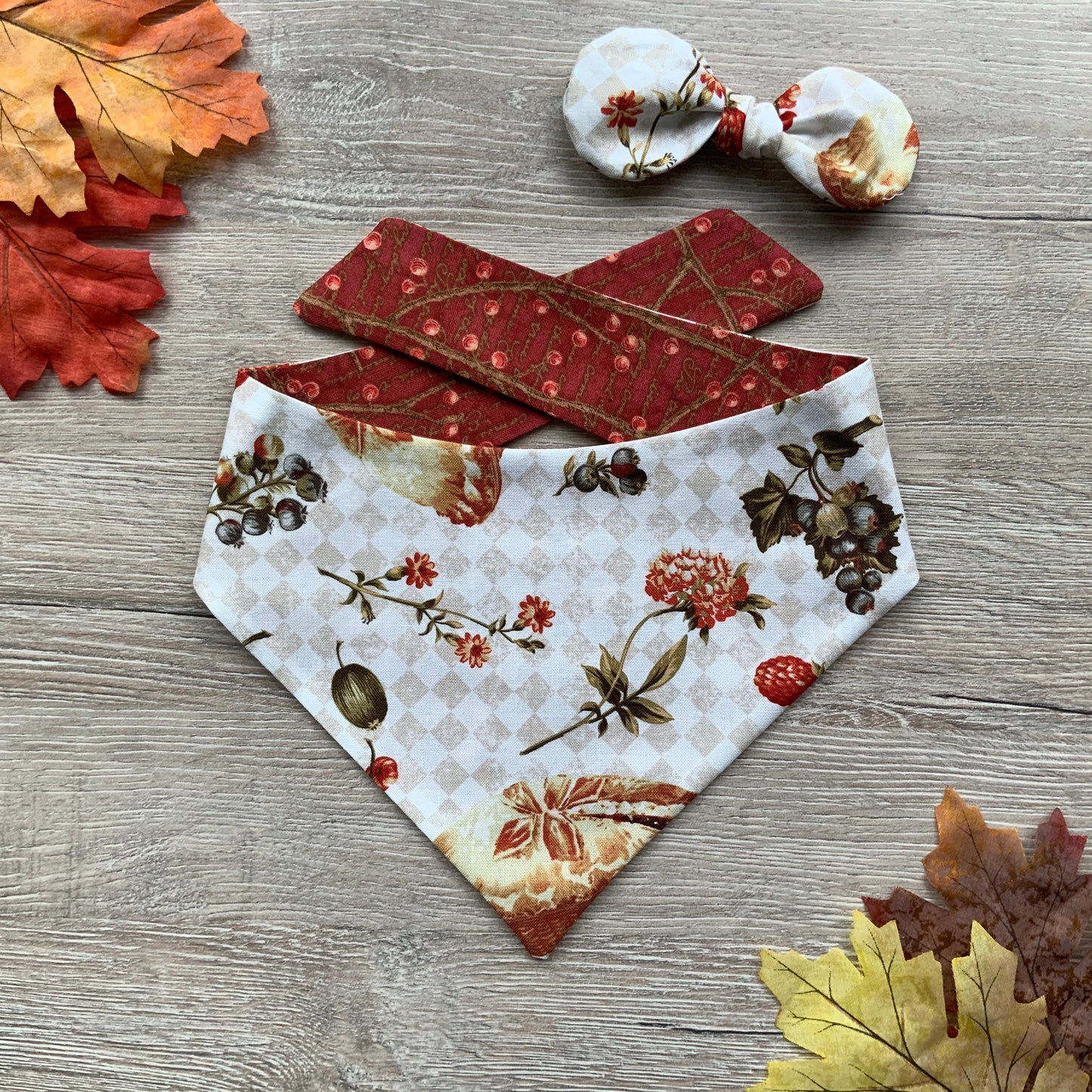 Apple Pie Fall Dog Bandana, Reversible Snap-On Pet Accessory