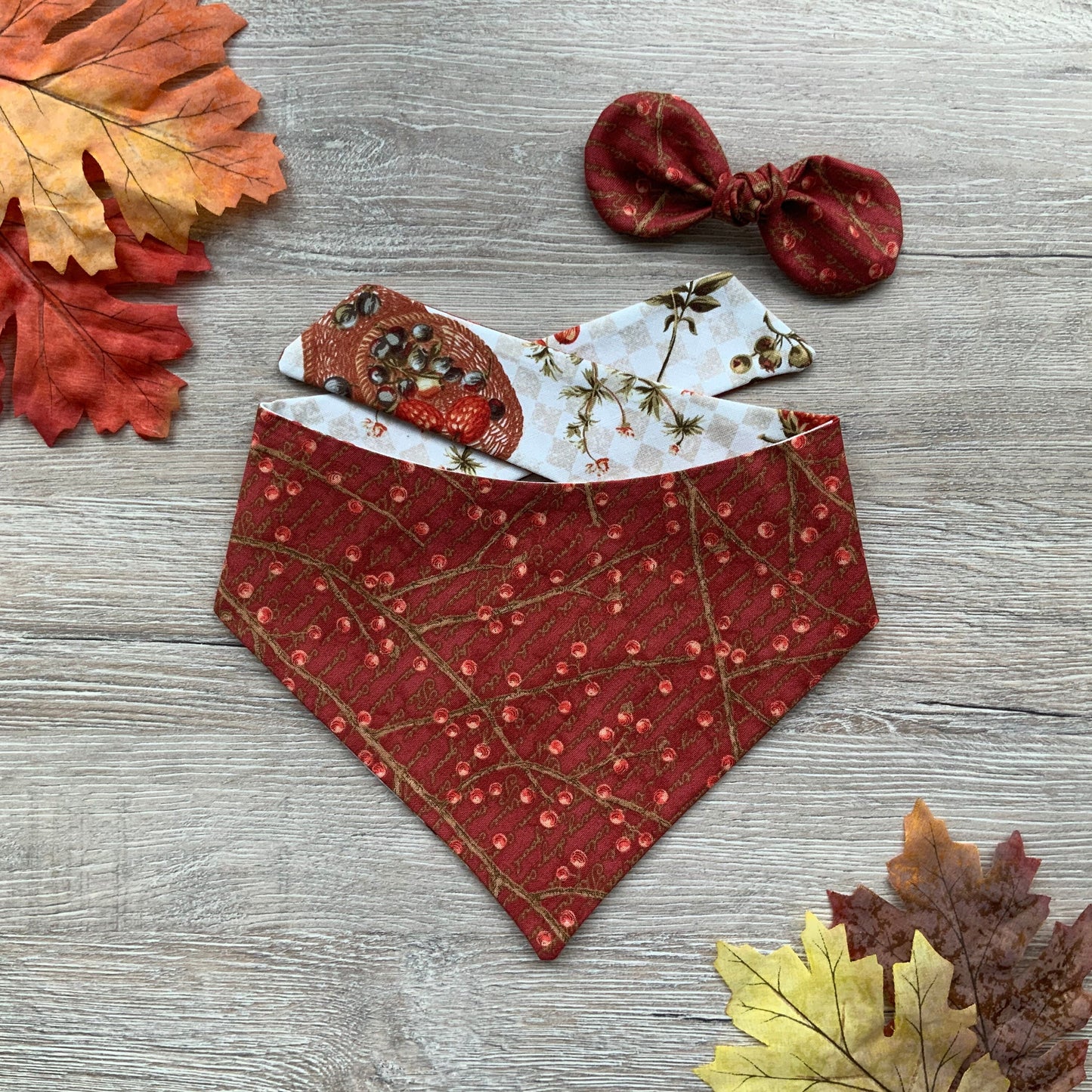 Apple Pie Fall Dog Bandana, Reversible Snap-On Pet Accessory