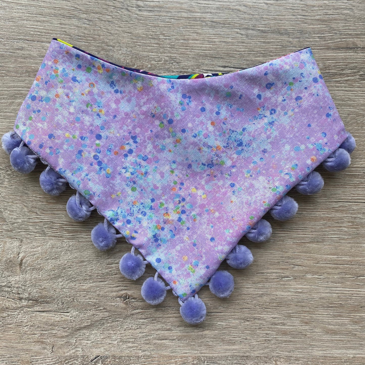 Unicorn Dog Bandana, Reversible Pet Scarf with Pom Poms