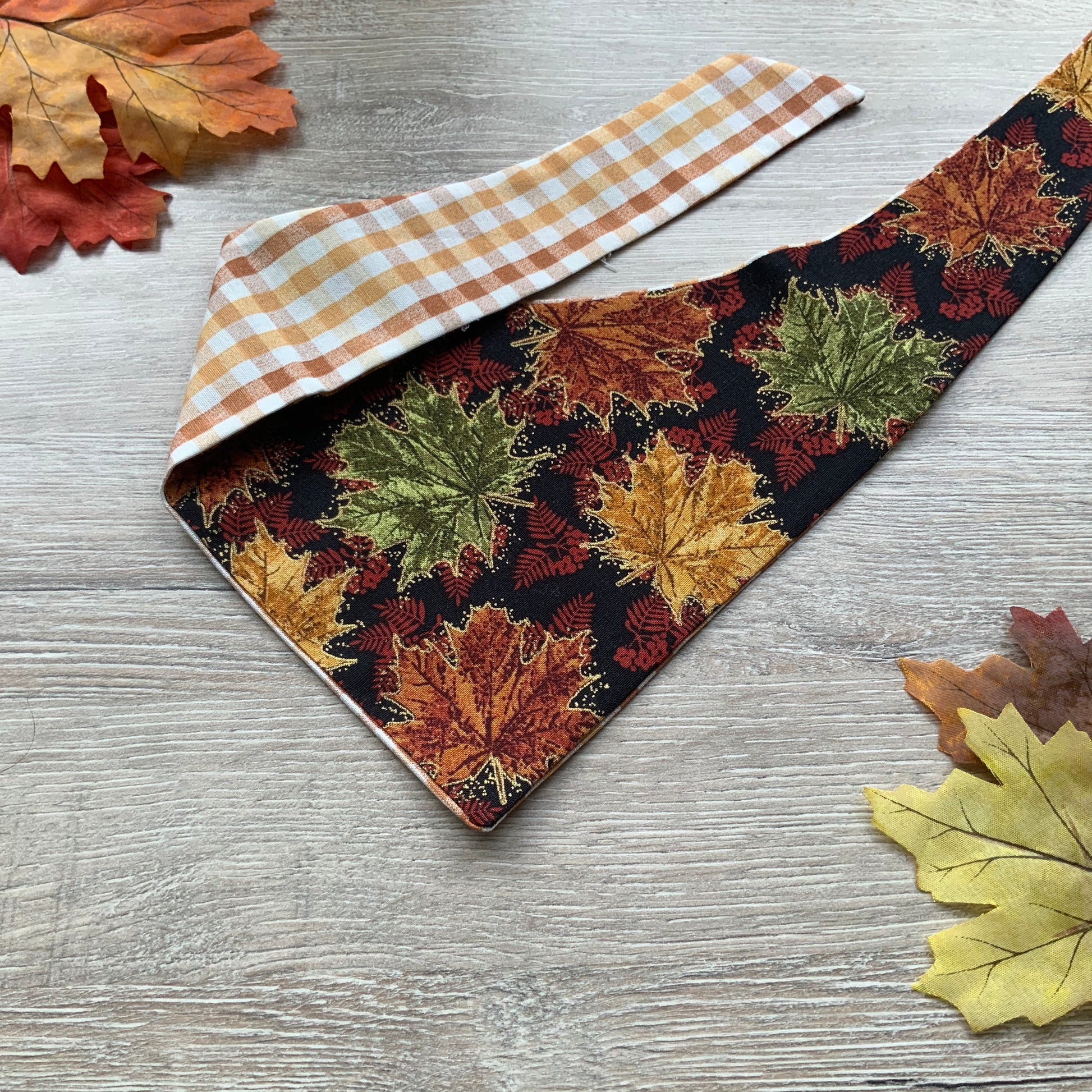 Autumn Leaves Dog Bandana, Reversible Snap-On Pet Bandana