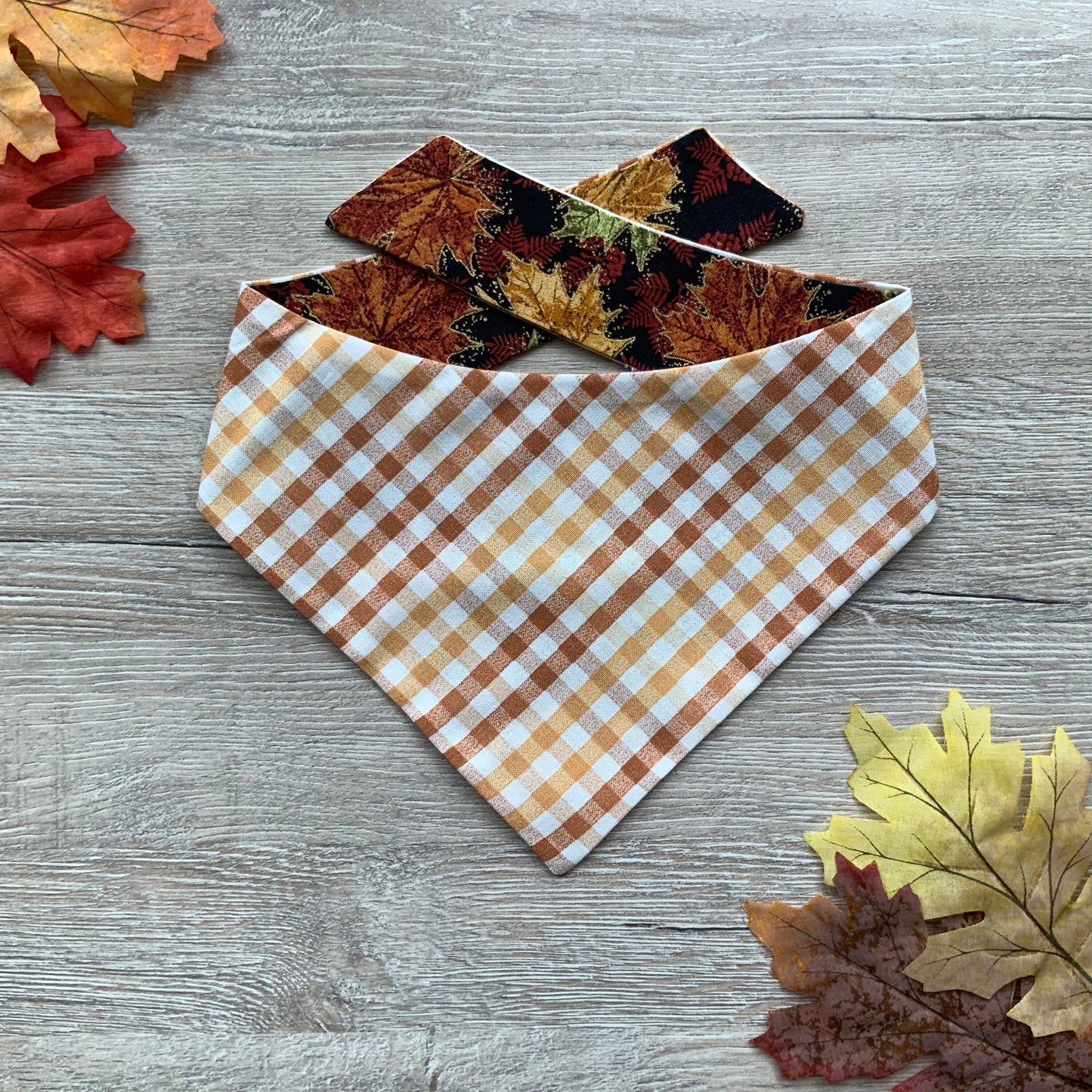 Autumn Leaves Dog Bandana, Reversible Snap-On Pet Bandana