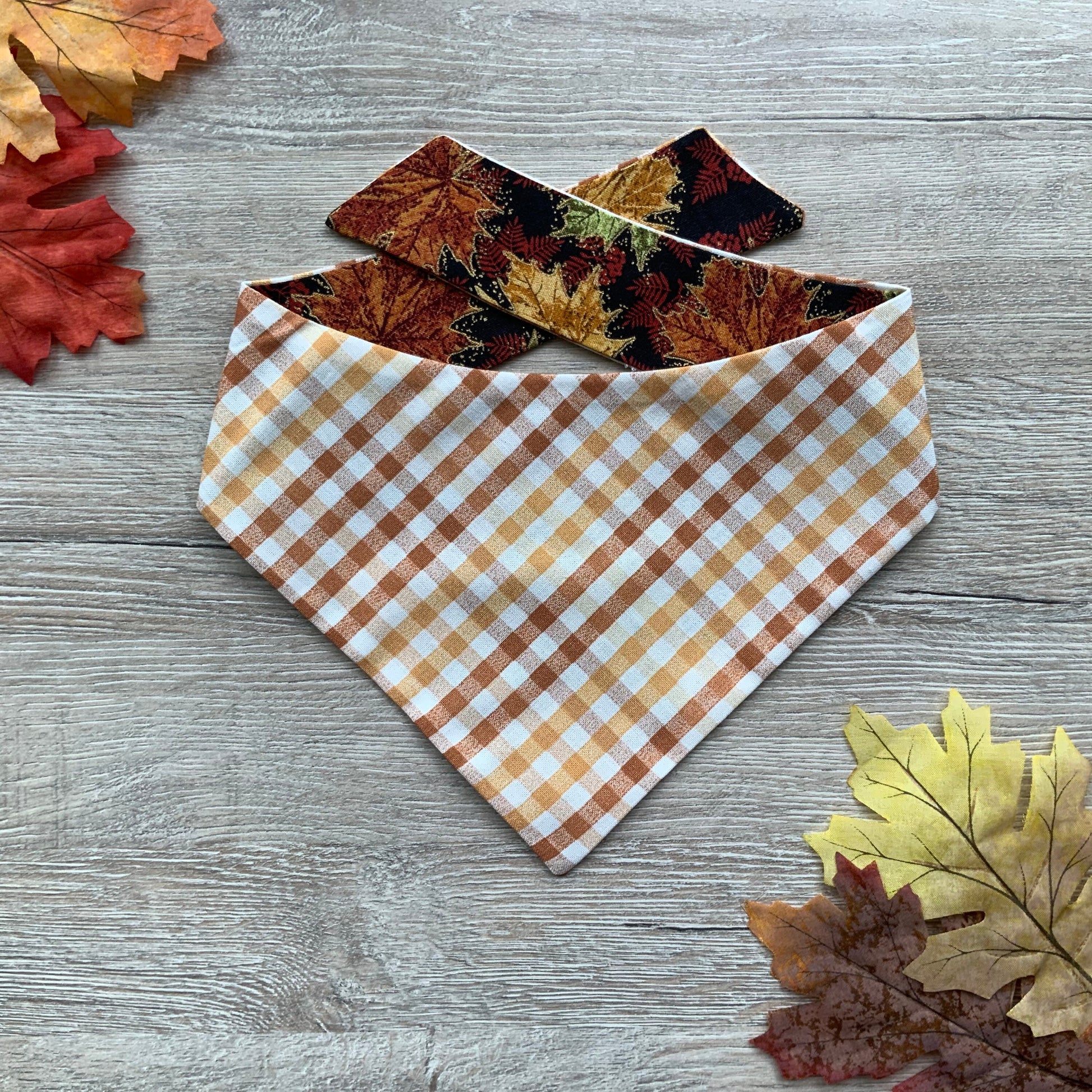 Autumn Leaves Dog Bandana, Reversible Snap-On Pet Bandana