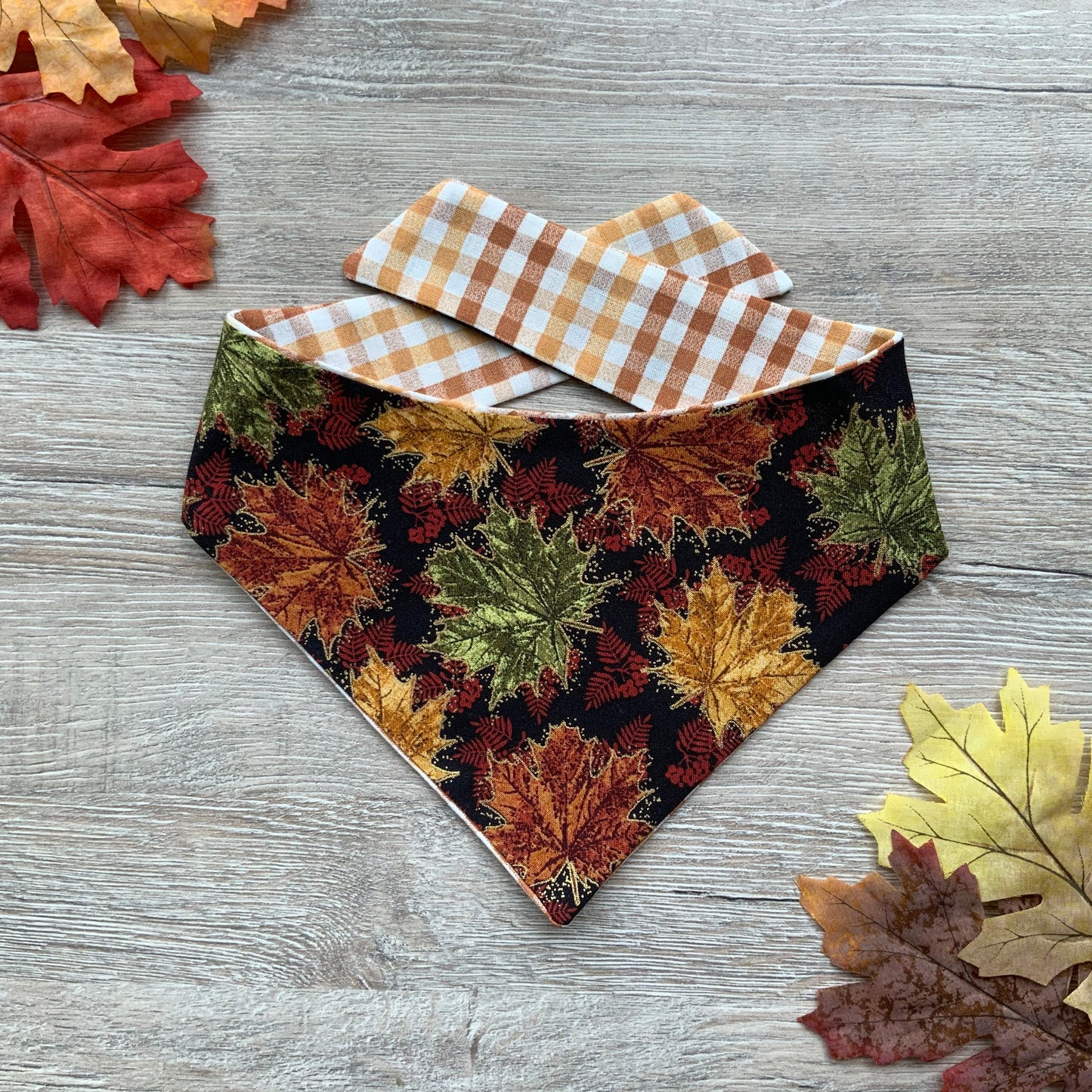 Autumn Leaves Dog Bandana, Reversible Snap-On Pet Bandana