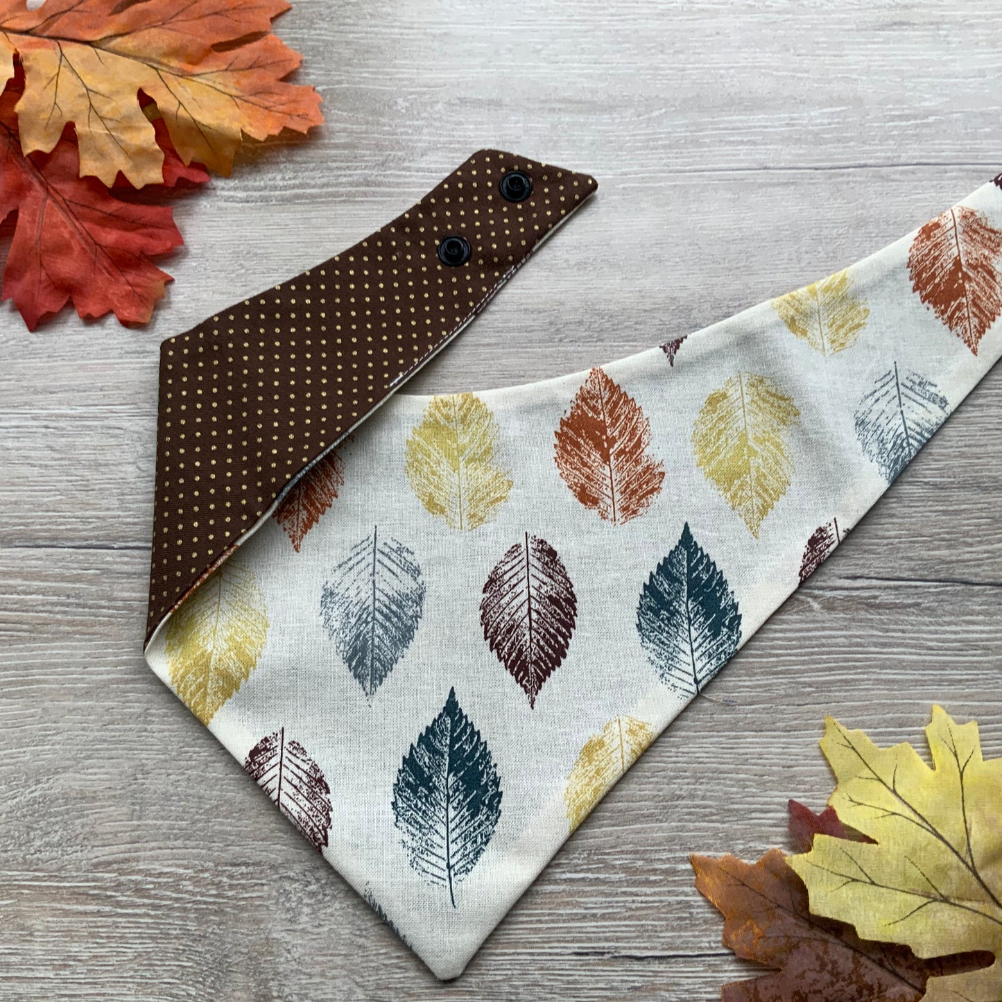 Festive Leaf Dog Bandana, Reversible Snap-On Puppy Bandana