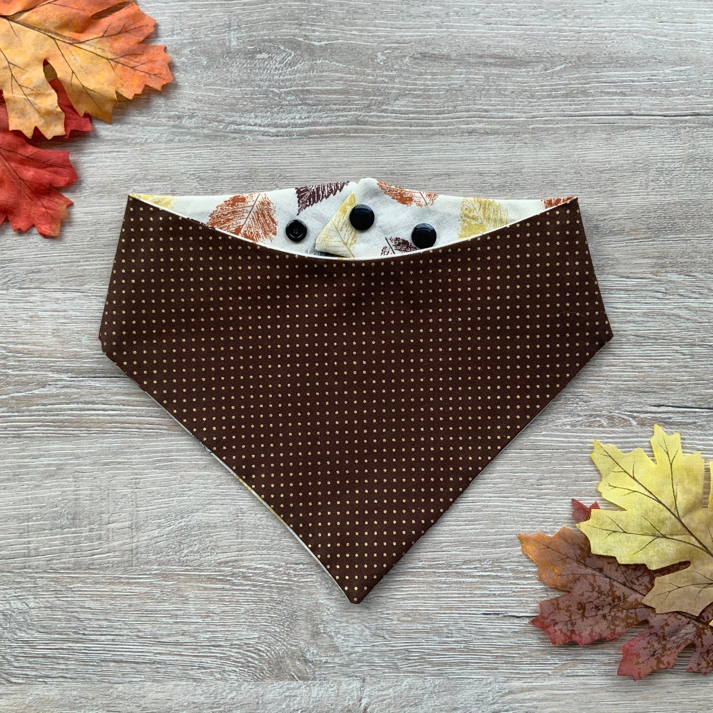 Festive Leaf Dog Bandana, Reversible Snap-On Puppy Bandana