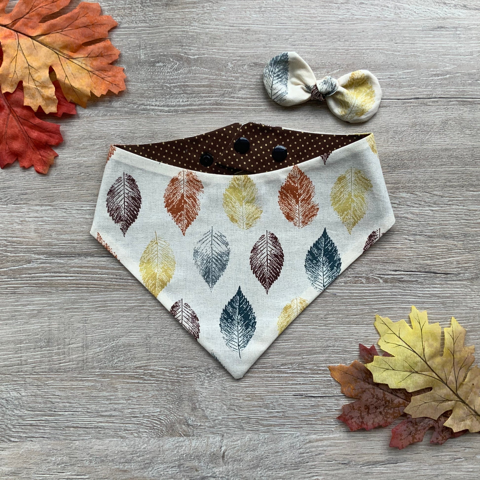 Festive Leaf Dog Bandana, Reversible Snap-On Puppy Bandana