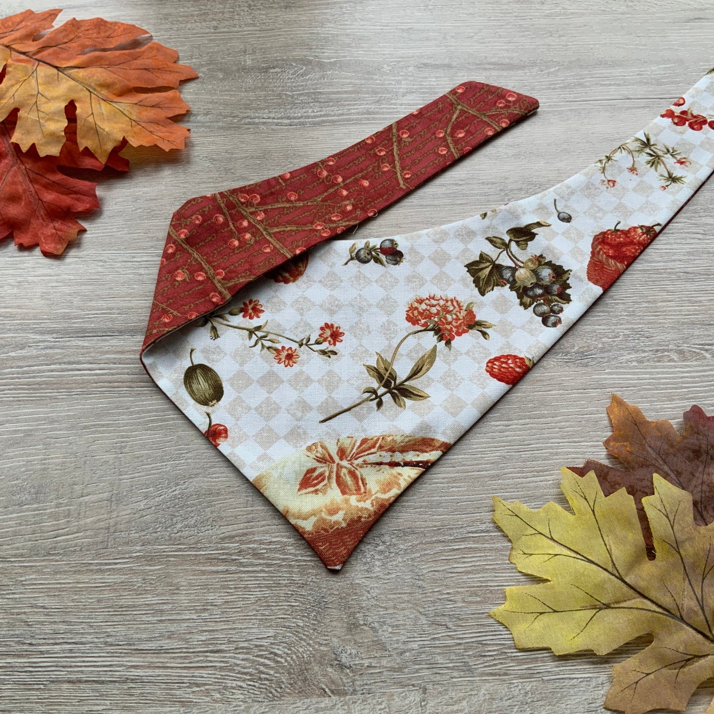 Apple Pie Fall Dog Bandana, Reversible Snap-On Pet Accessory