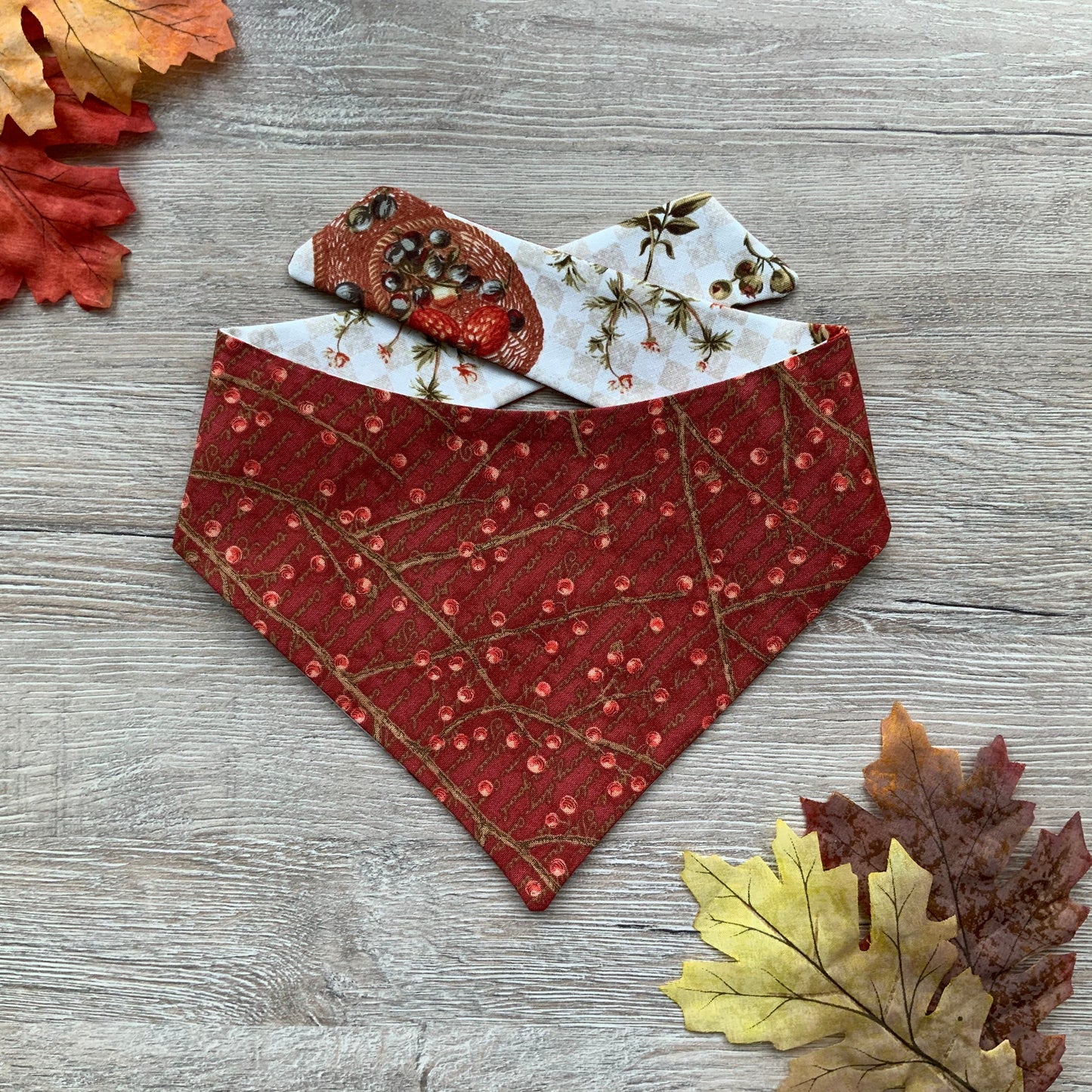Apple Pie Fall Dog Bandana, Reversible Snap-On Pet Accessory