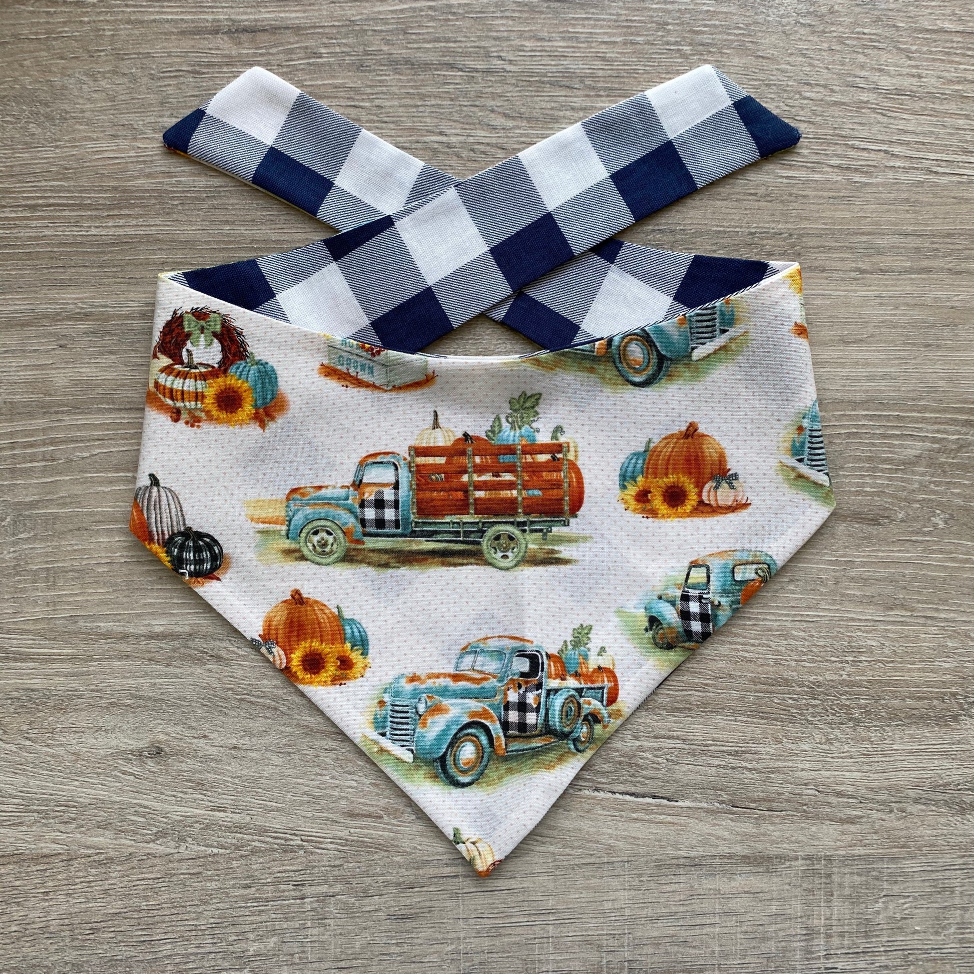 Blue old truck dog bandana