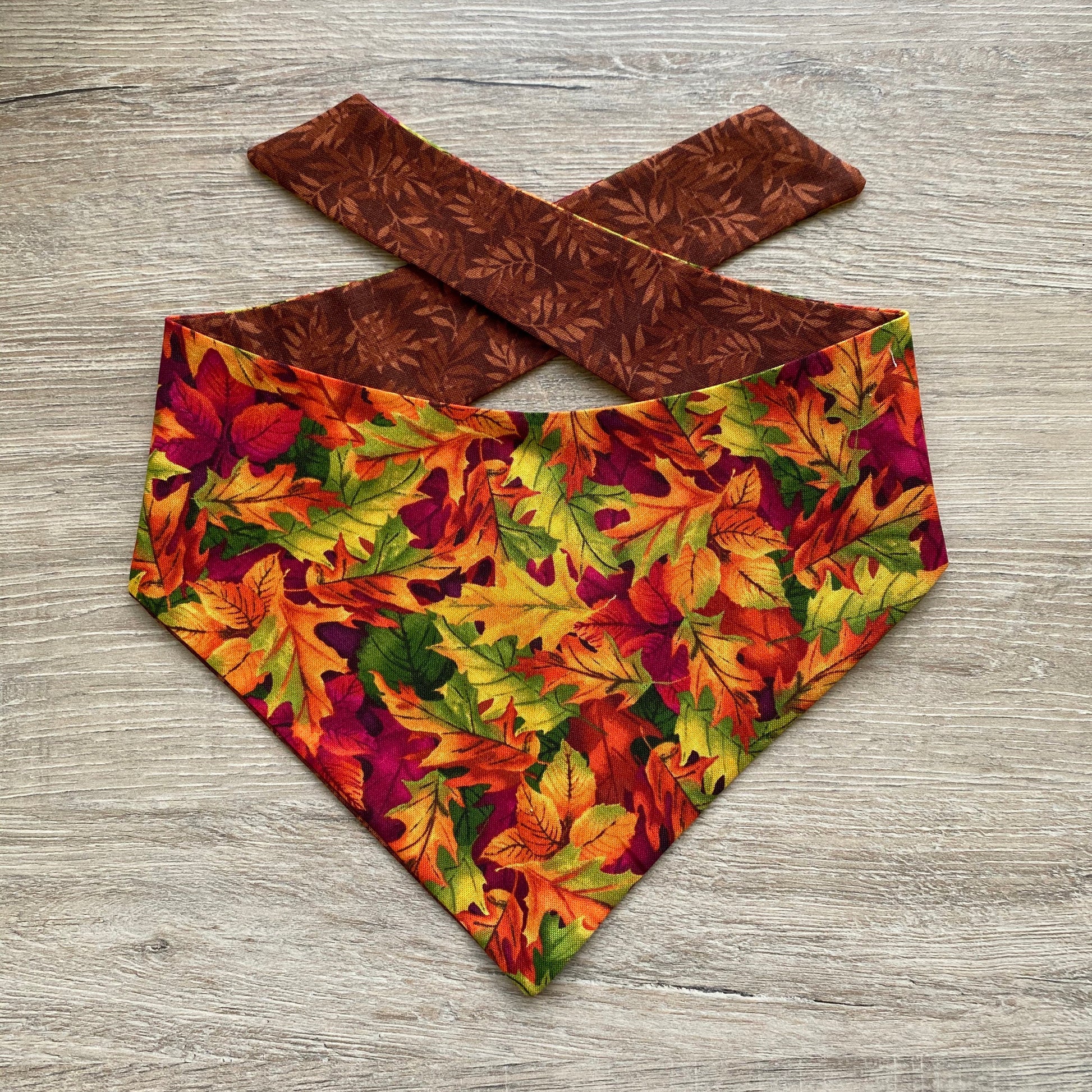 Fall Leaves Dog Bandana, Reversible Snap-On Pet Accessory