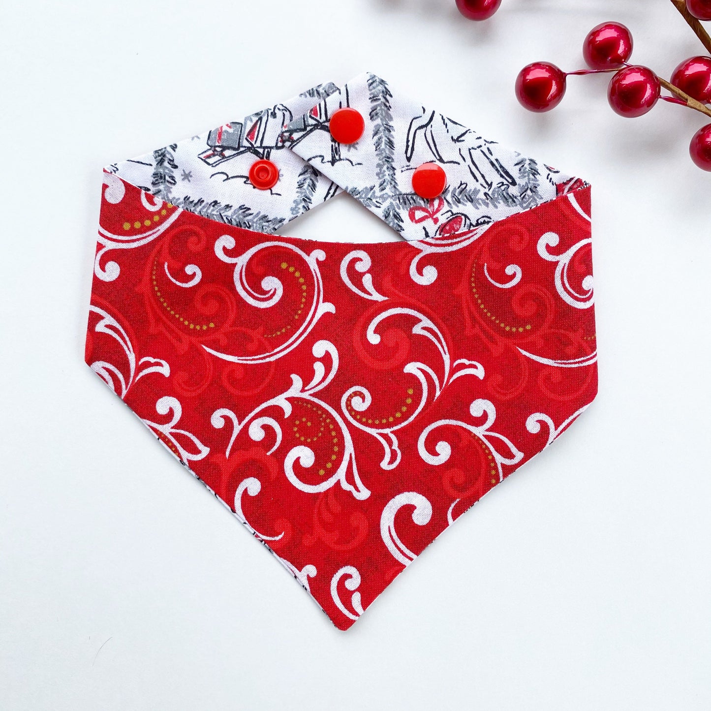 Santa Claus Dog Bandana, Reversible Snap-On Pet Accessory