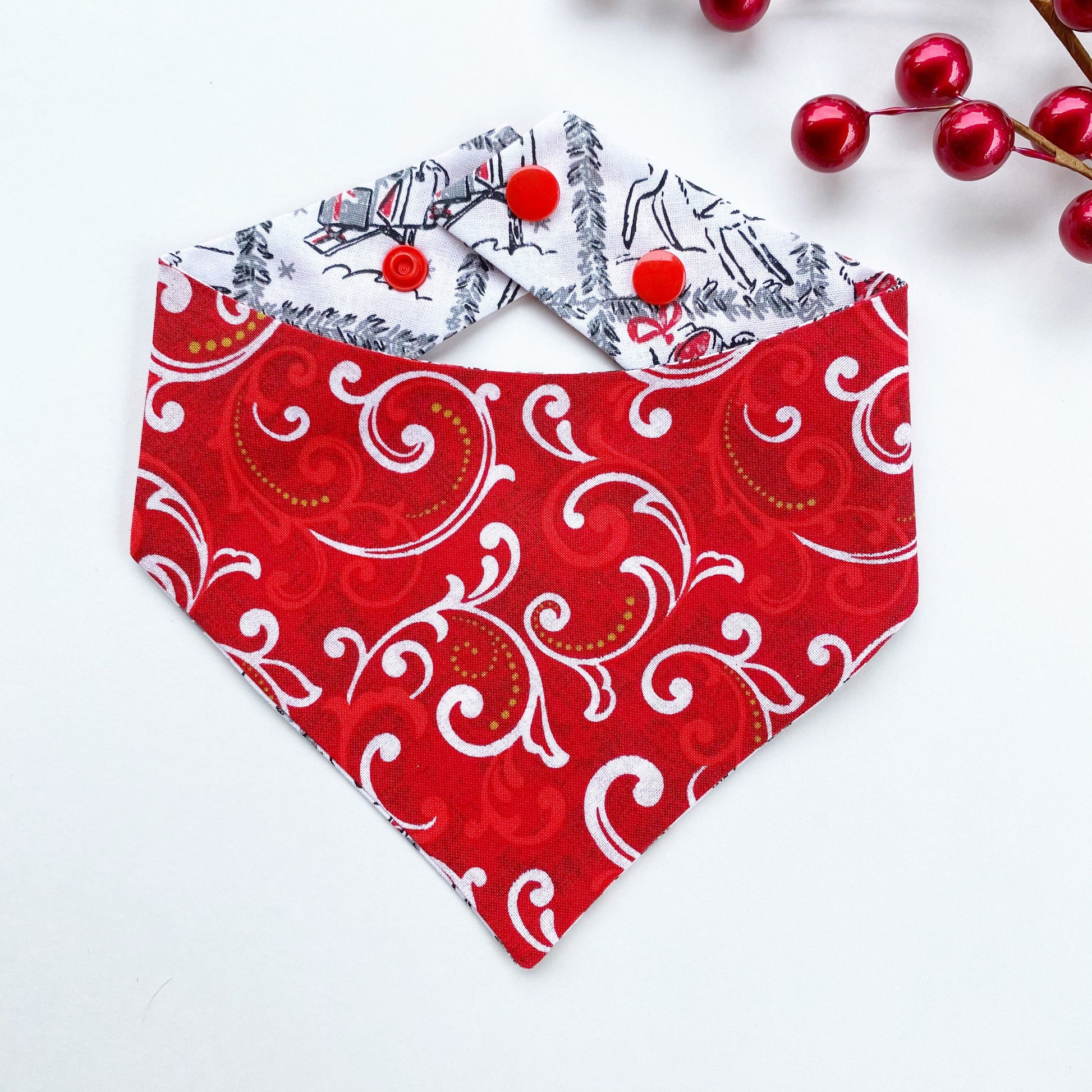 Santa Claus Dog Bandana, Reversible Snap-On Pet Accessory