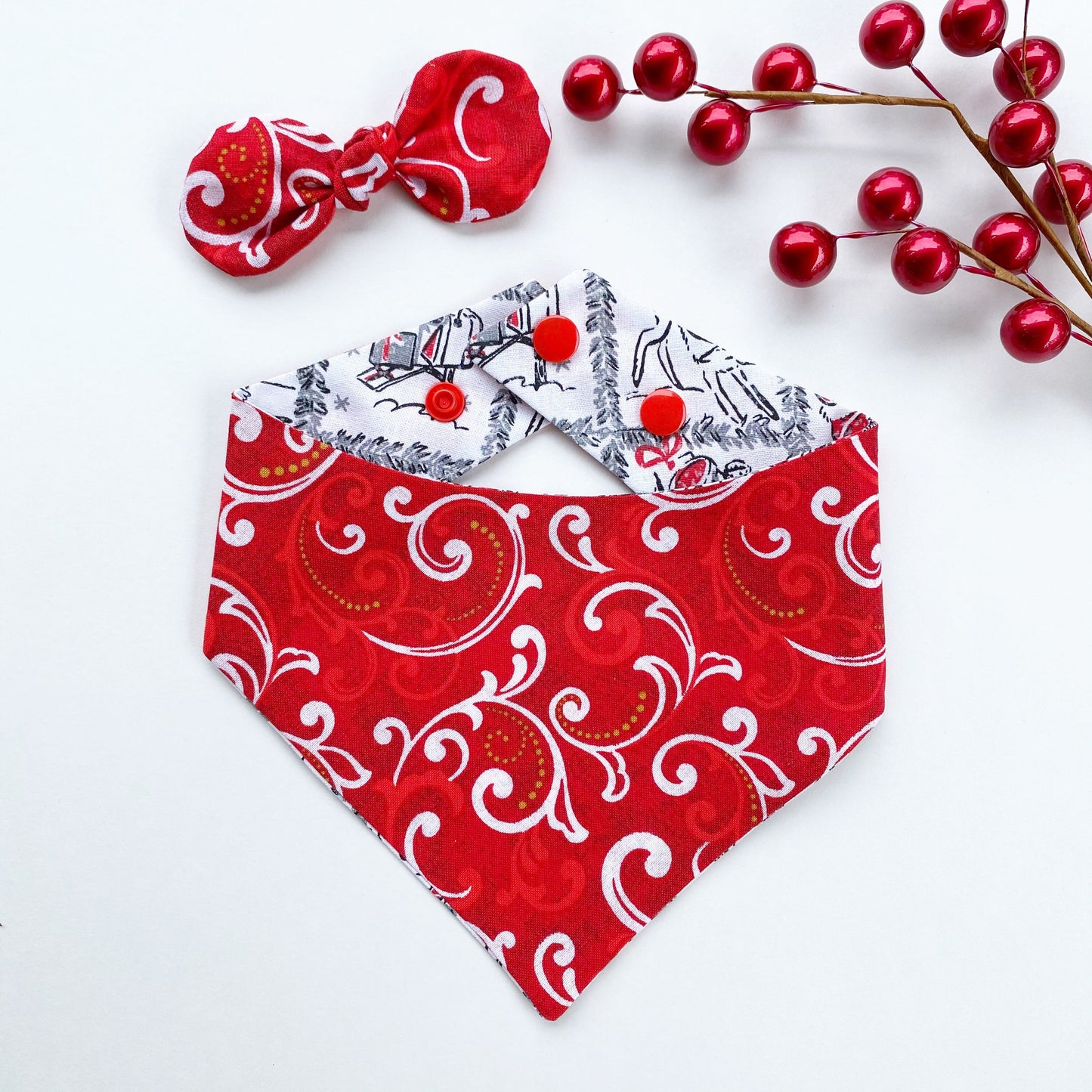 Santa Claus Dog Bandana, Reversible Snap-On Pet Accessory