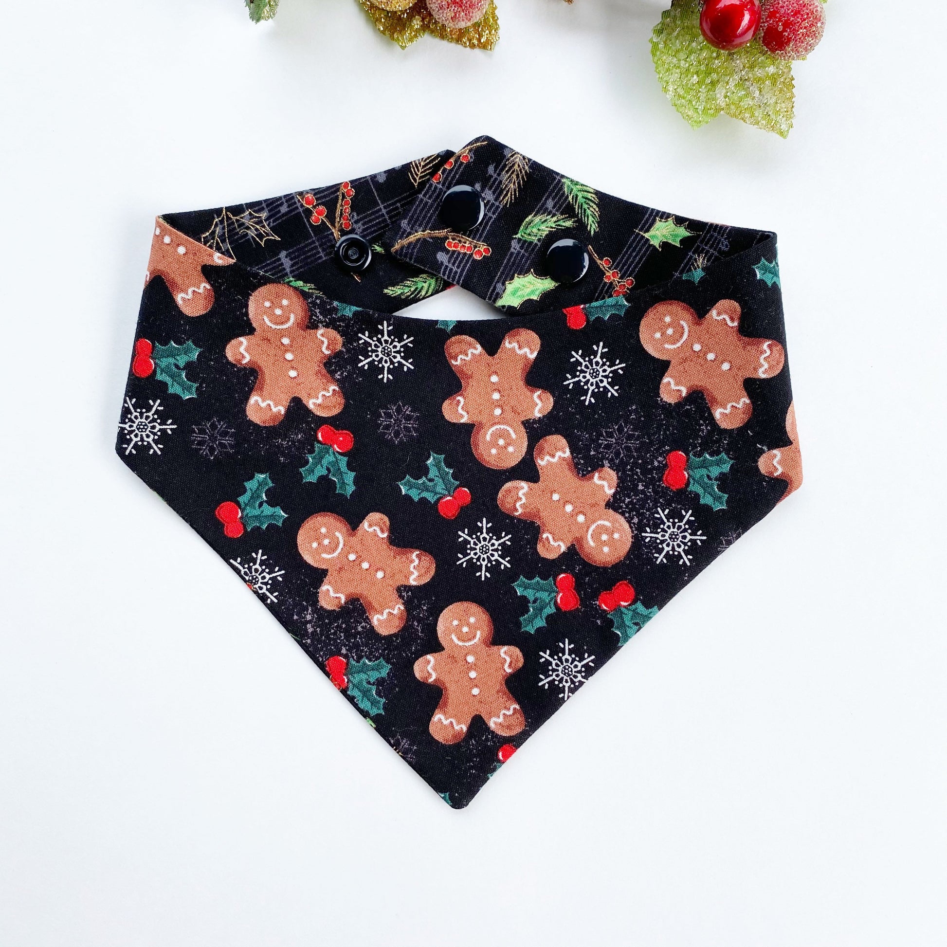 Christmas Gingerbread Dog Bandana, Reversible Snap-On Pet Accessory