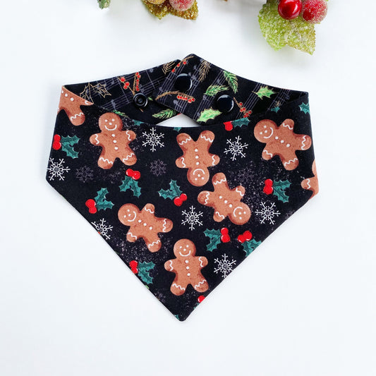 Christmas Gingerbread Dog Bandana, Reversible Snap-On Pet Accessory