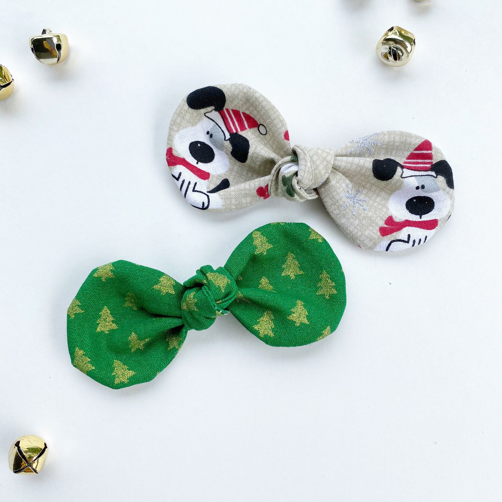 Christmas Dog Hair Bow Clip, Holiday Cotton Bow, Handmade