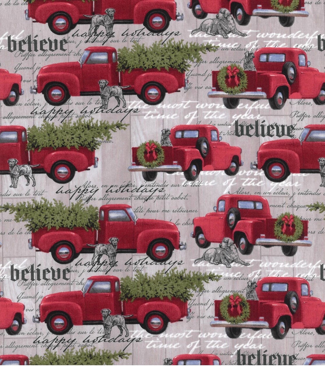 Christmas Dog Bandana, Red Truck Print, Reversible Pet Scarf