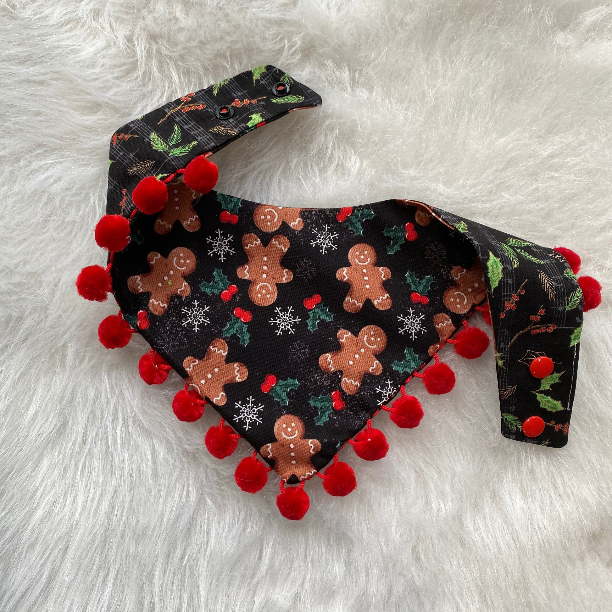 Christmas Gingerbread Dog Bandana, Reversible Snap-On Pet Accessory