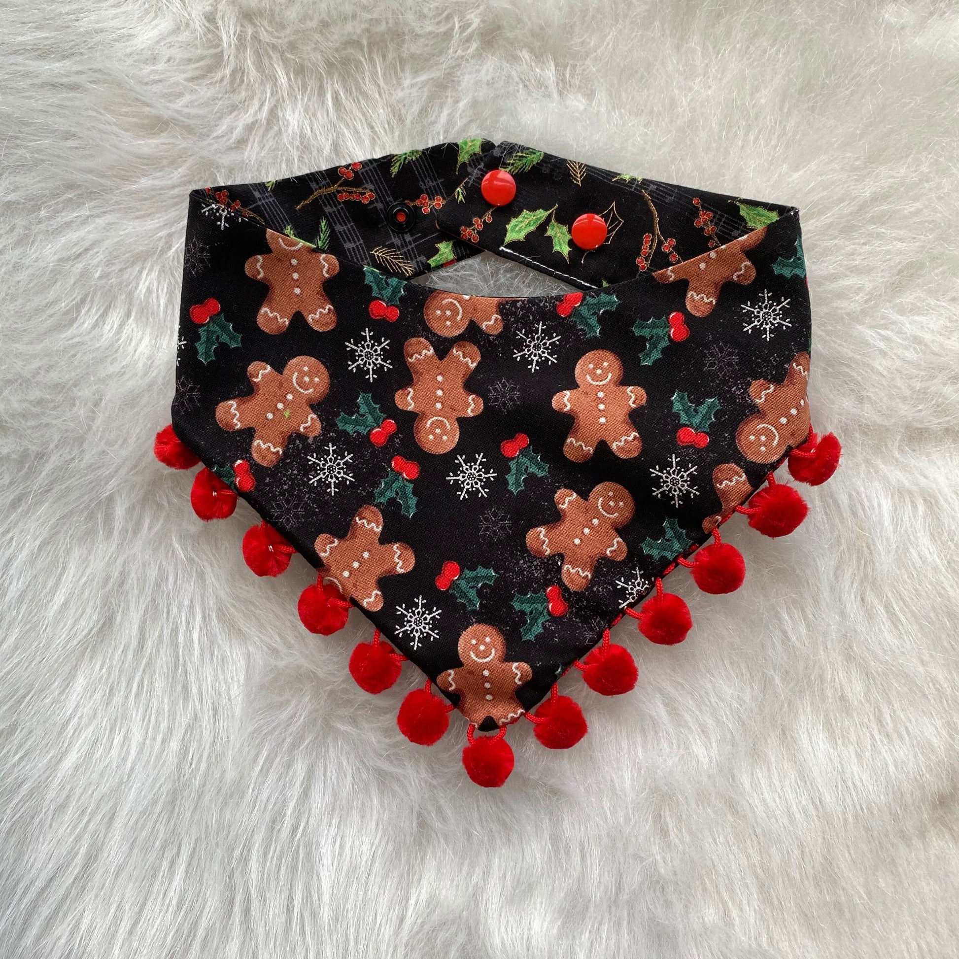 Christmas Gingerbread Dog Bandana, Reversible Snap-On Pet Accessory