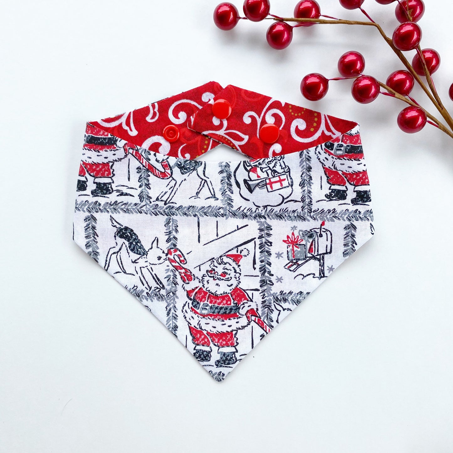 Santa Claus Dog Bandana, Reversible Snap-On Pet Accessory