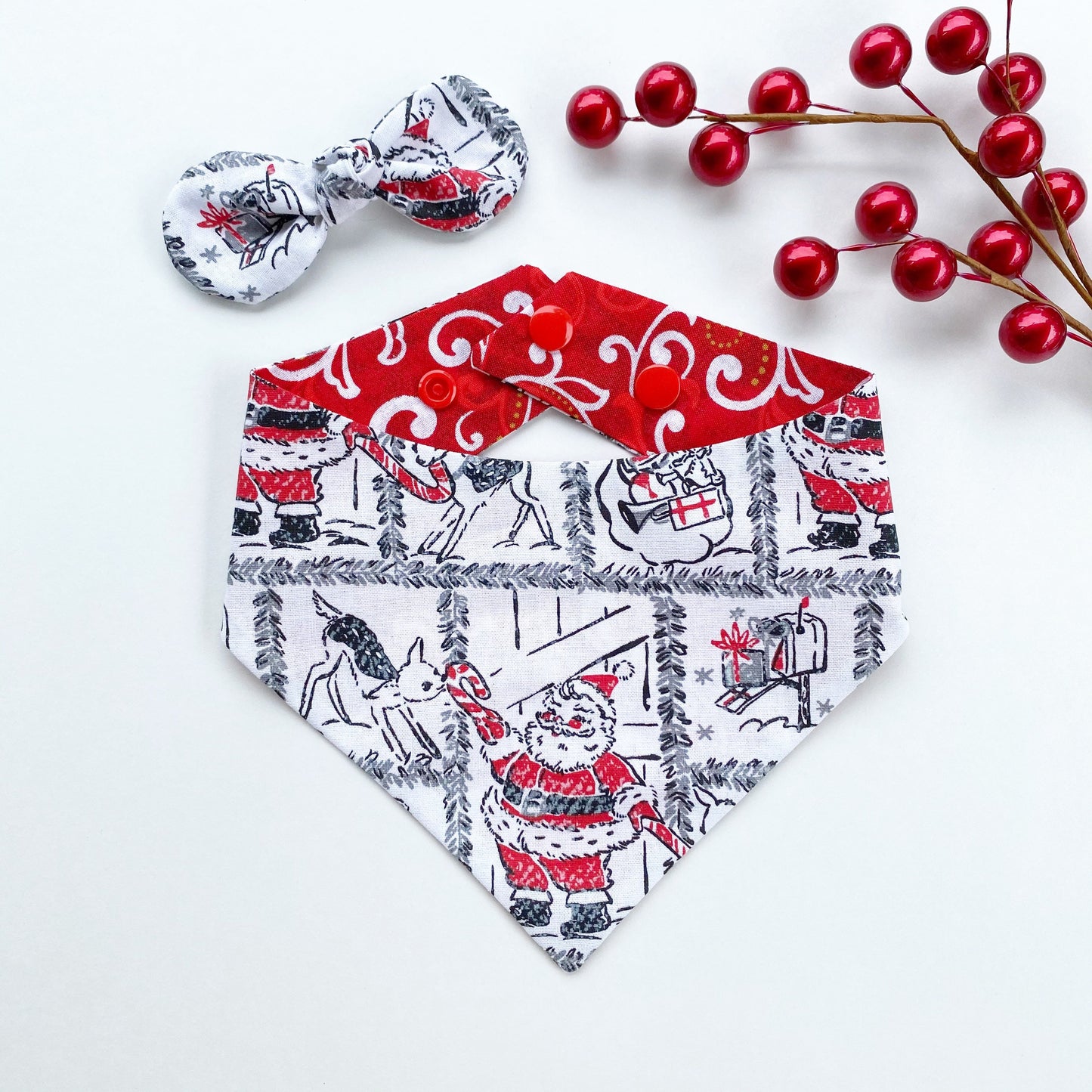 Santa Claus Dog Bandana, Reversible Snap-On Pet Accessory