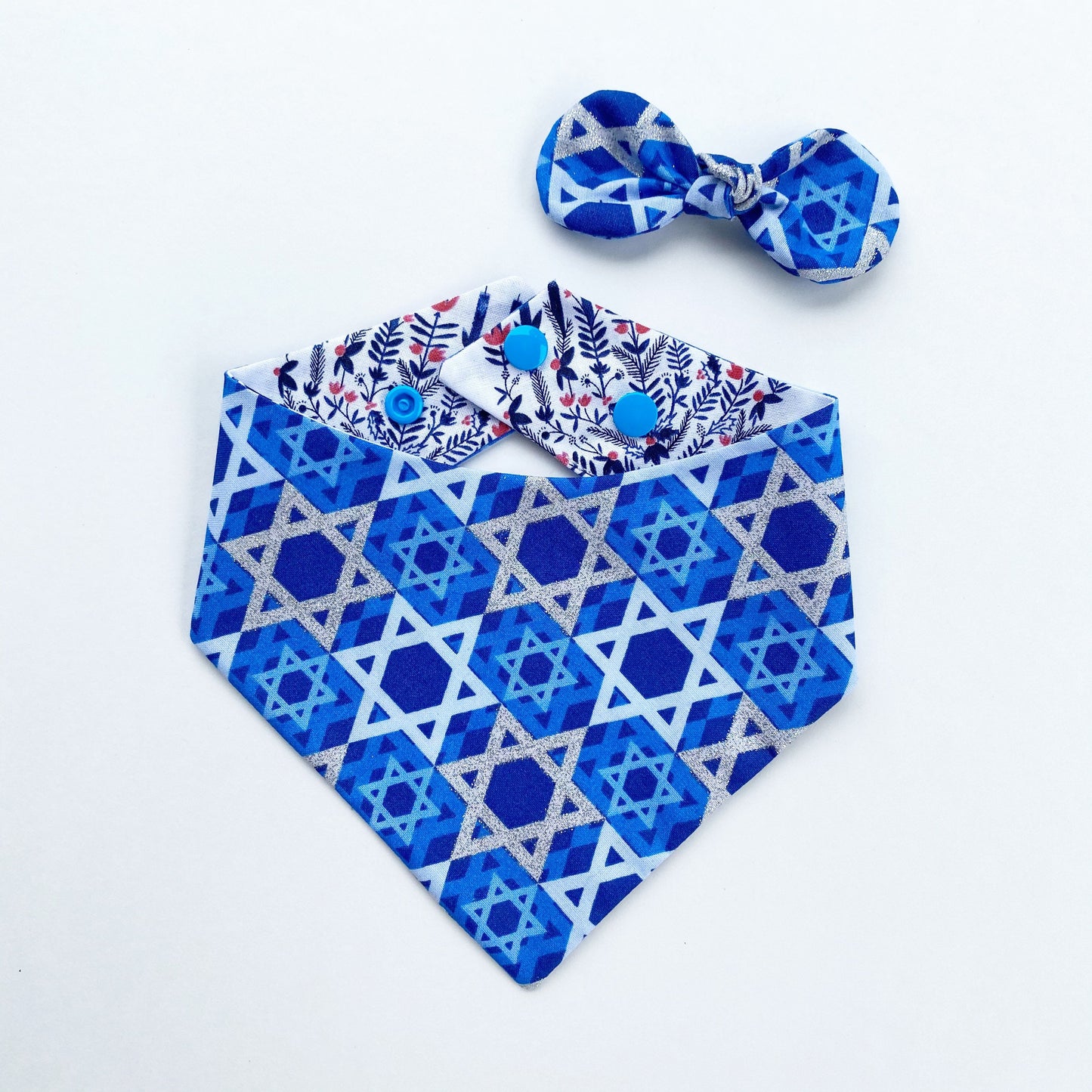 Hanukkah holiday Dog Bandana, Candlelight and star of David, Seasons Dog Bandana, easy snap-on dog bandana, pet accessory, over the collar