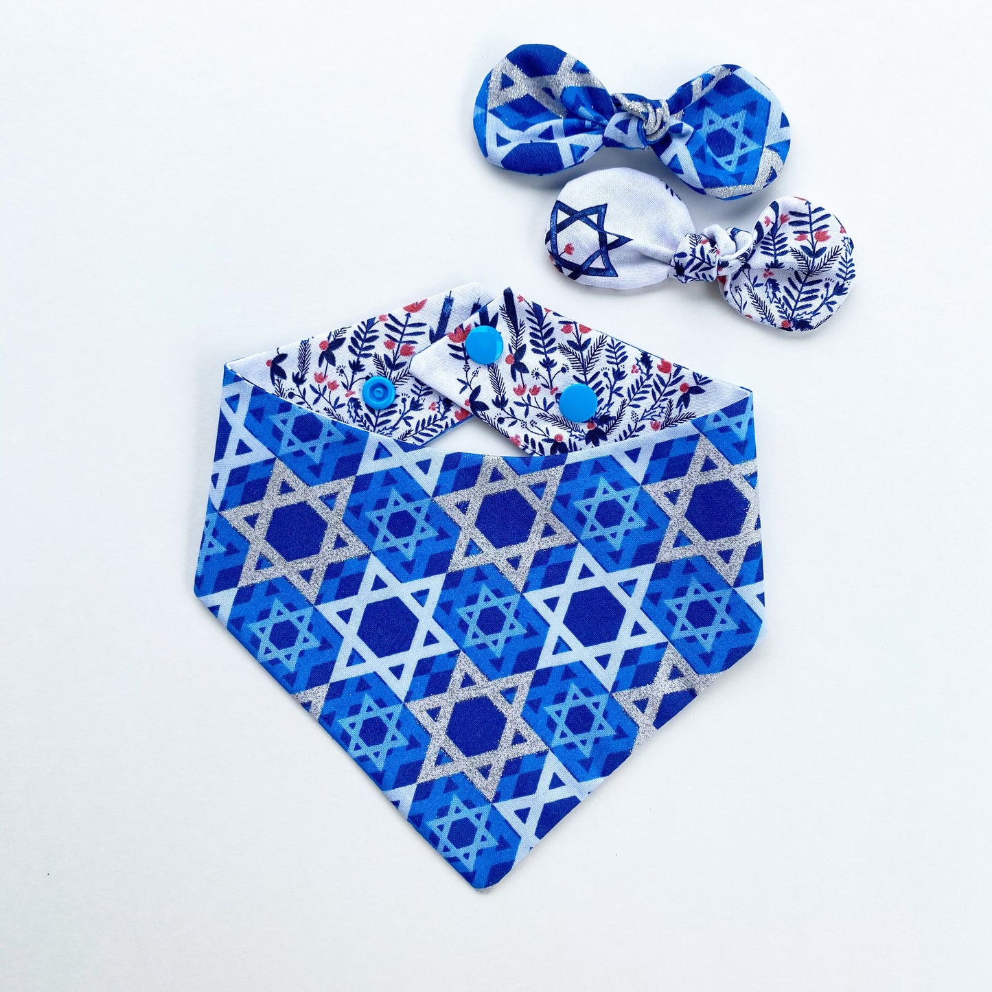 Hanukkah holiday Dog Bandana, Candlelight and star of David, Seasons Dog Bandana, easy snap-on dog bandana, pet accessory, over the collar