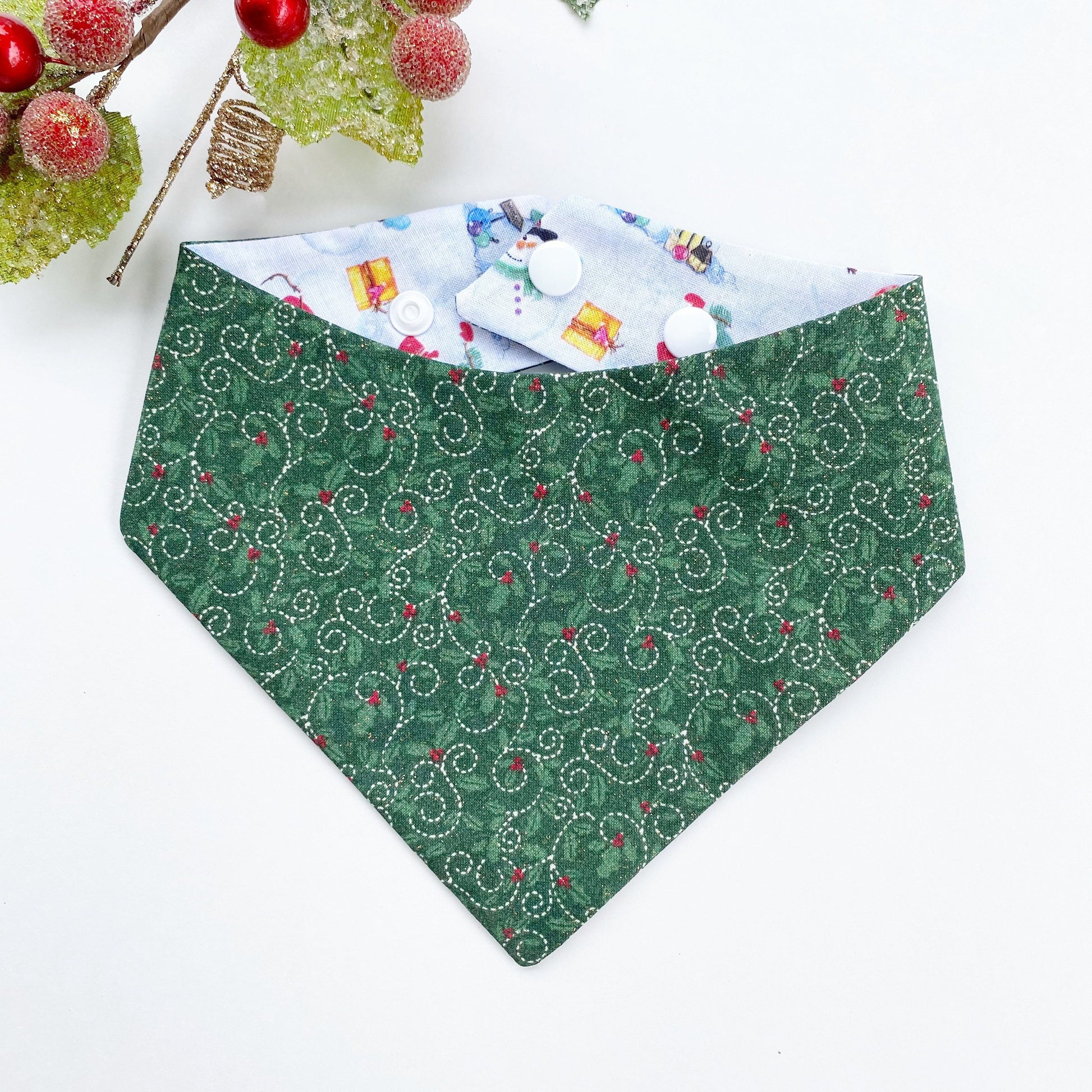Christmas Dog Bandana, Snowman Print, Snap-On Pet Bandana