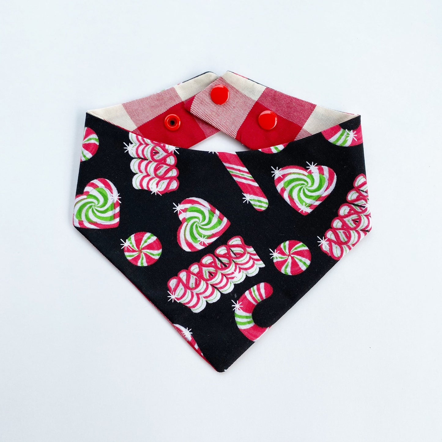 Christmas Candy Dog Bandana, Mint Hearts, Snap-On Pet Accessory