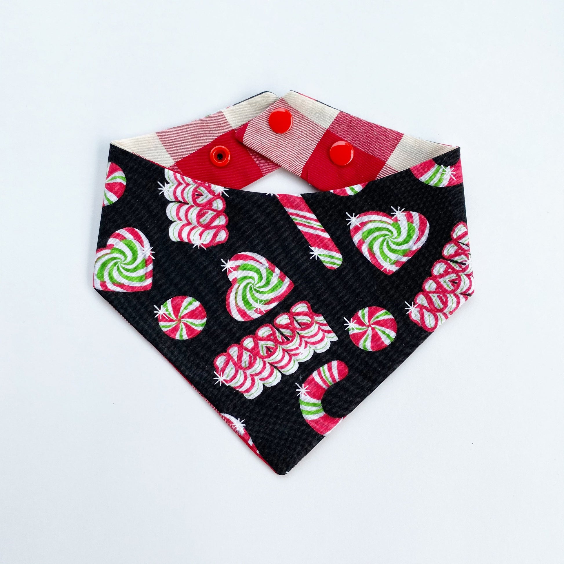 Christmas Candy Dog Bandana, Mint Hearts, Snap-On Pet Accessory