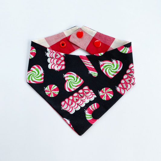 Christmas Candy Dog Bandana, Mint Hearts, Snap-On Pet Accessory