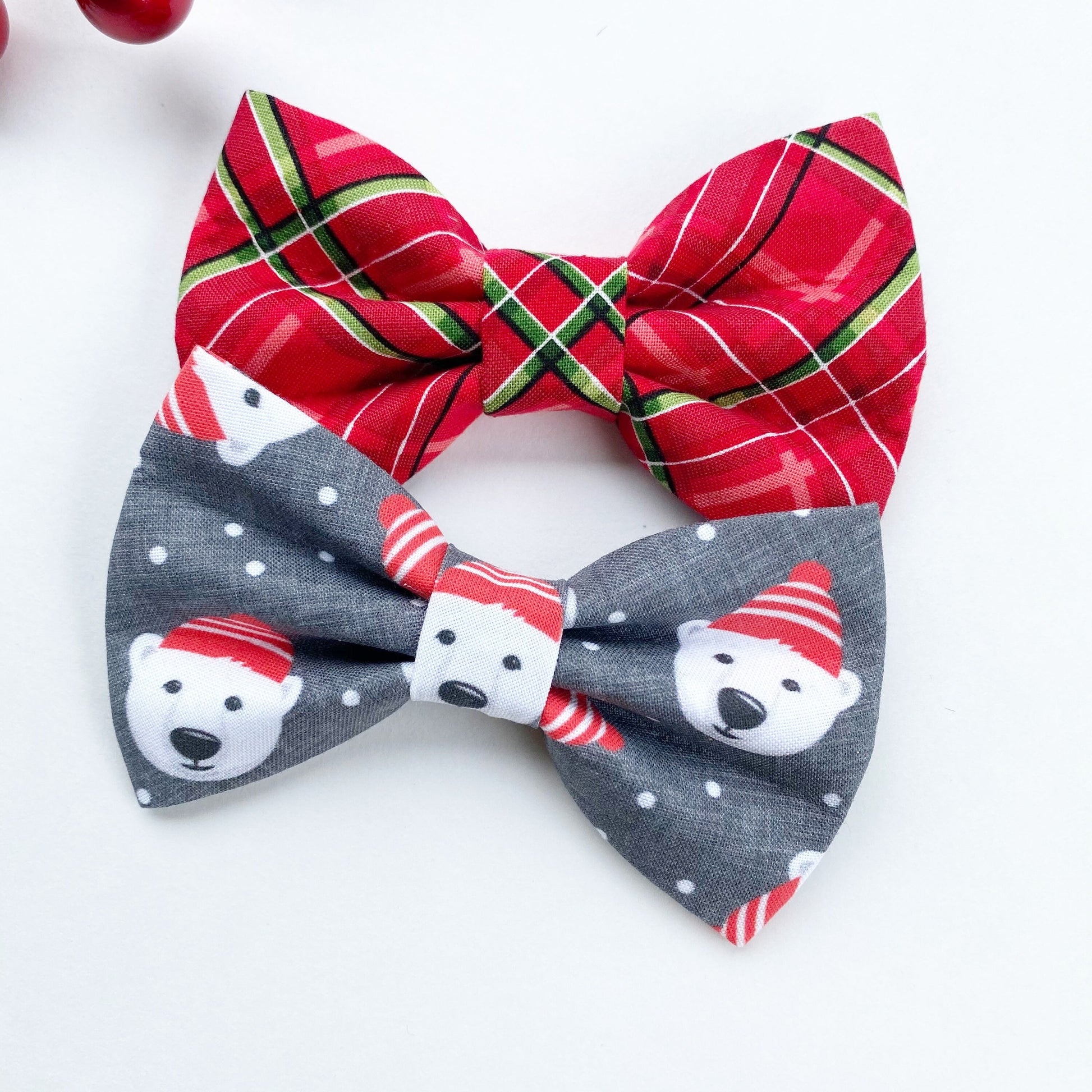 Christmas Dog Bowtie, Stripe or Polar Bear, Pet Collar Accessory