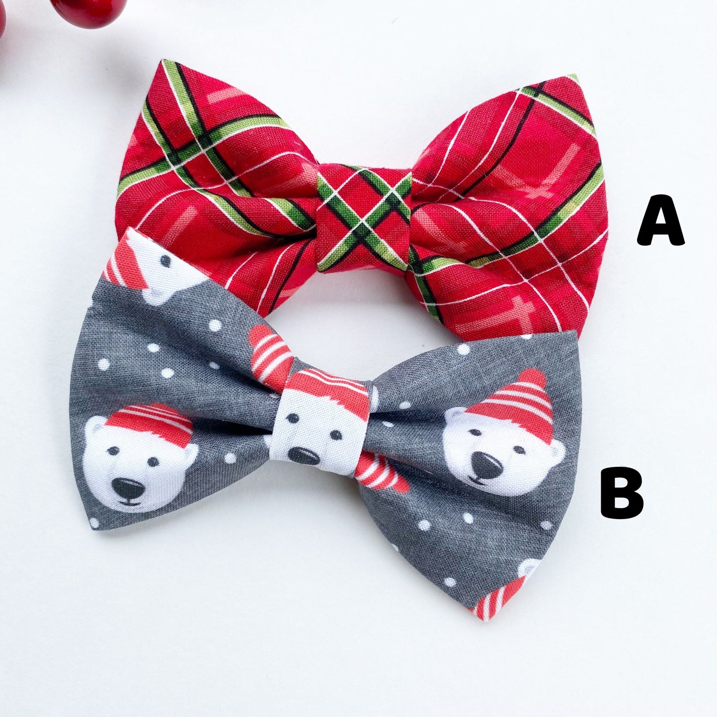Christmas Dog Bowtie, Stripe or Polar Bear, Pet Collar Accessory