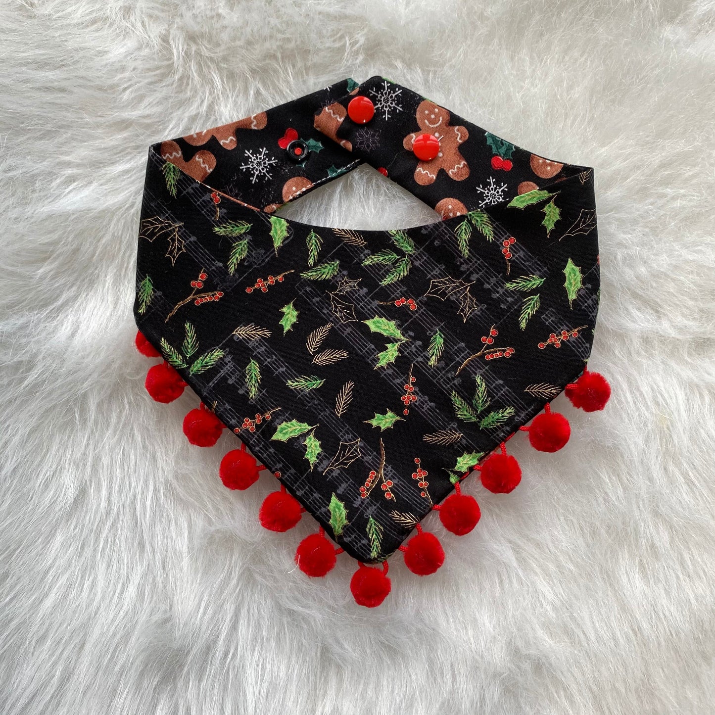 Christmas Gingerbread Dog Bandana, Reversible Snap-On Pet Accessory