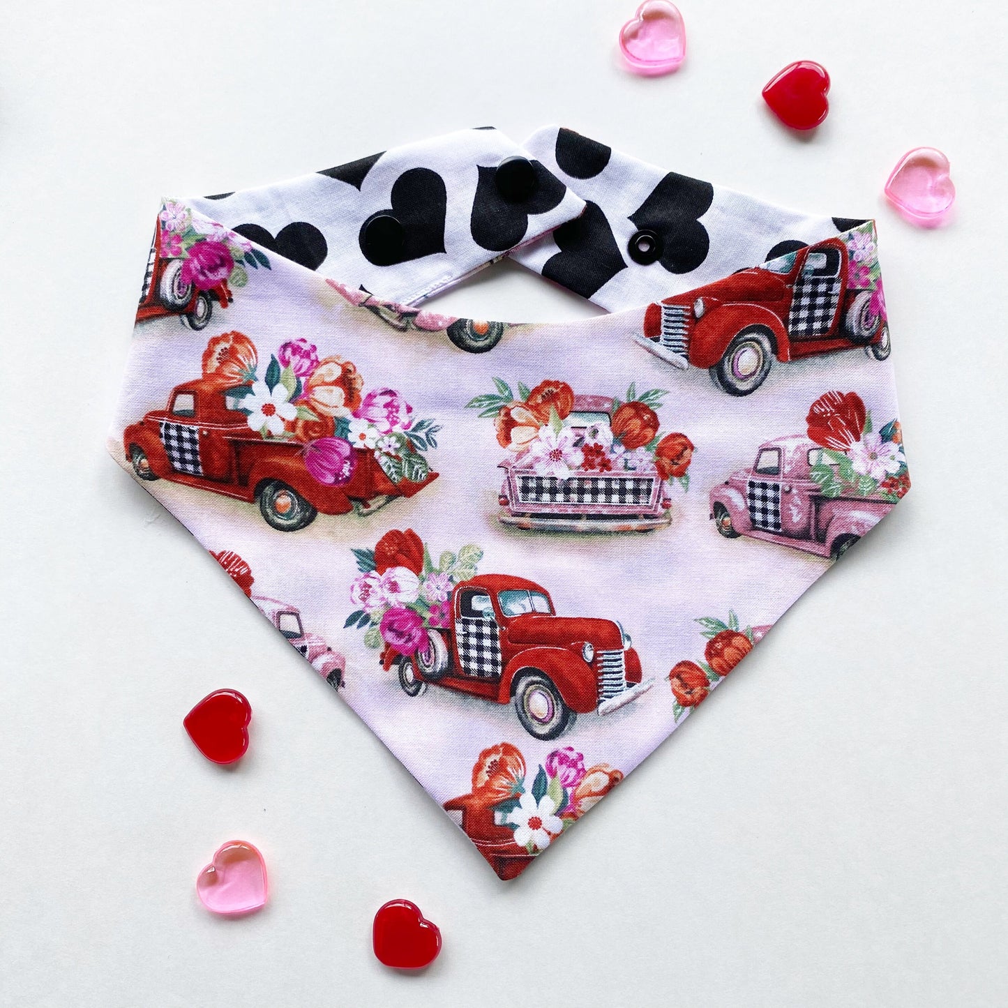 Red Truck Valentine's Day Dog Bandana, Snap-On Puppy Accessory