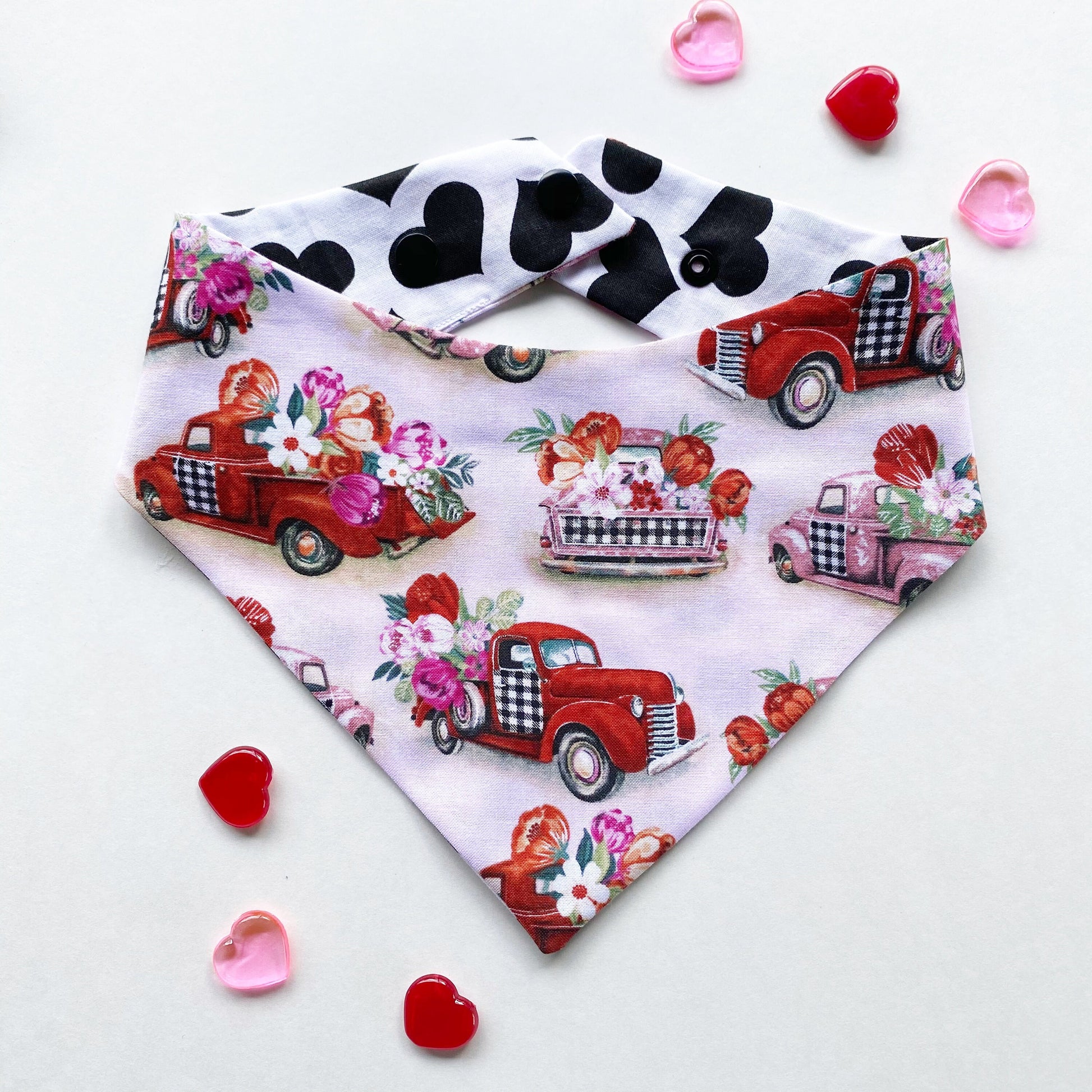 Red Truck Valentine's Day Dog Bandana, Snap-On Puppy Accessory