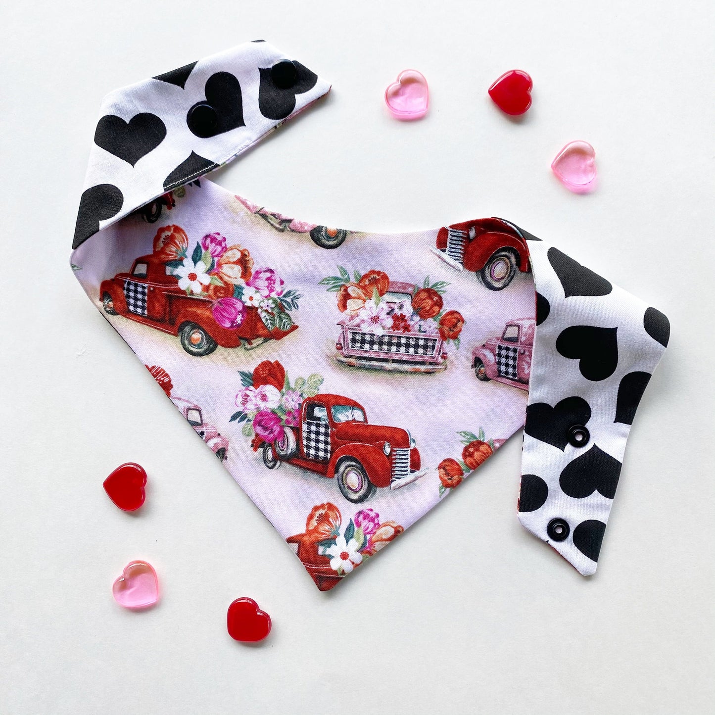 Red Truck Valentine's Day Dog Bandana, Snap-On Puppy Accessory