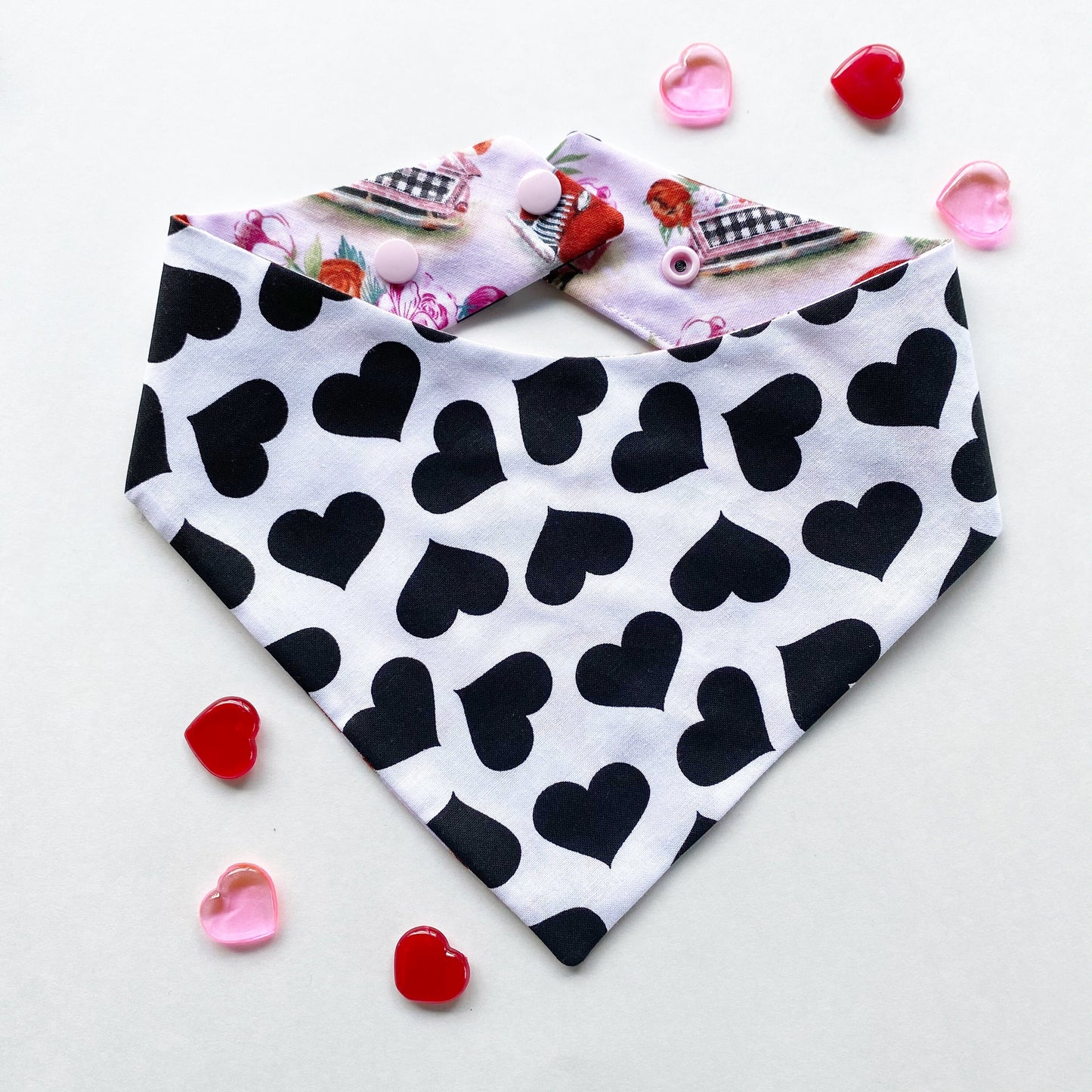 Red Truck Valentine's Day Dog Bandana, Snap-On Puppy Accessory