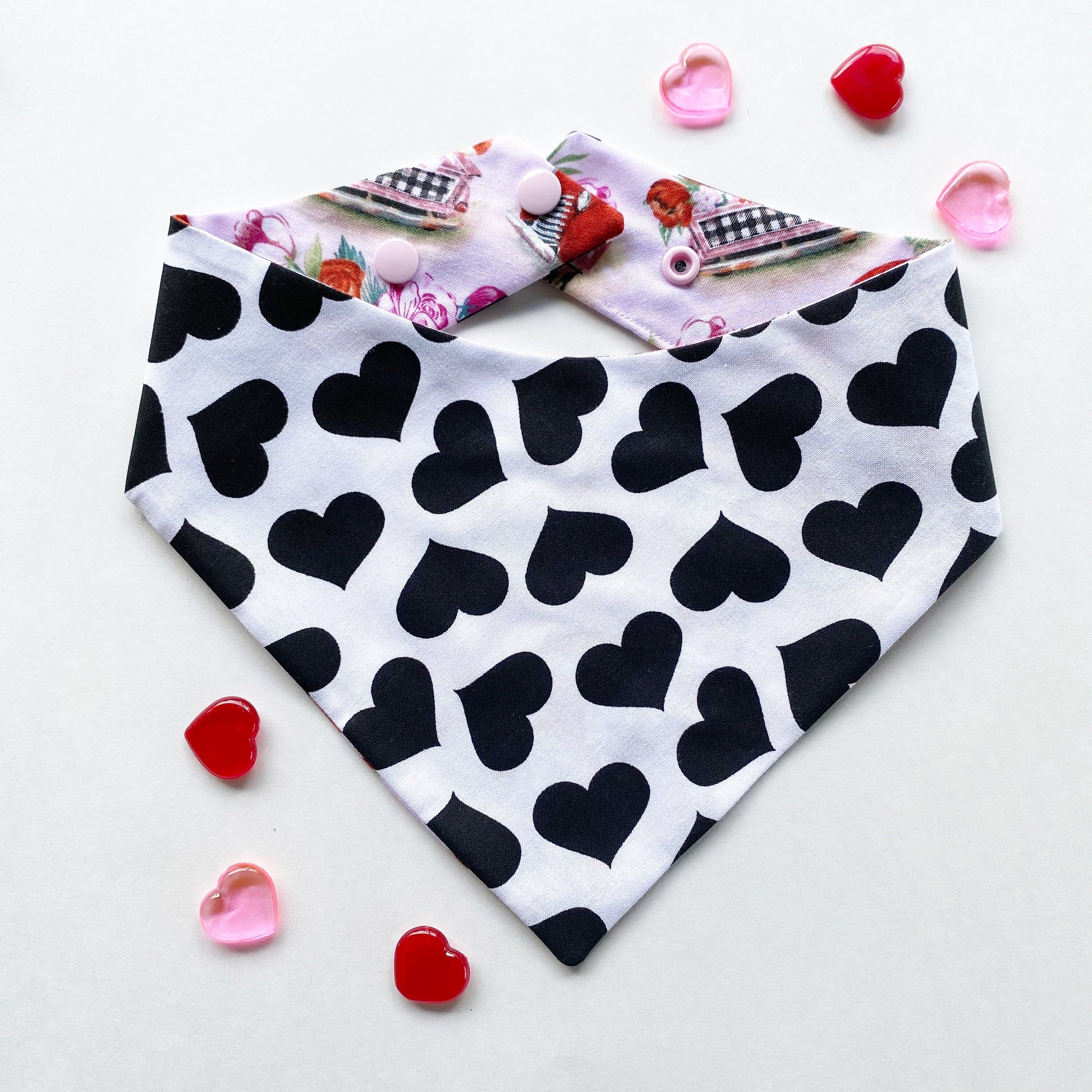 Red Truck Valentine's Day Dog Bandana, Snap-On Puppy Accessory