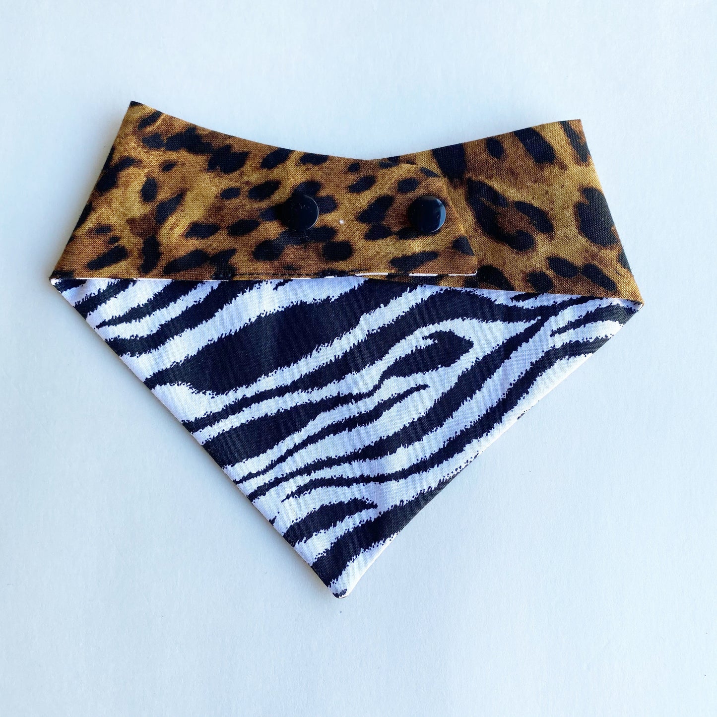 Reversible Leopard & Zebra Dog Bandana, Snap-On Pet Accessory