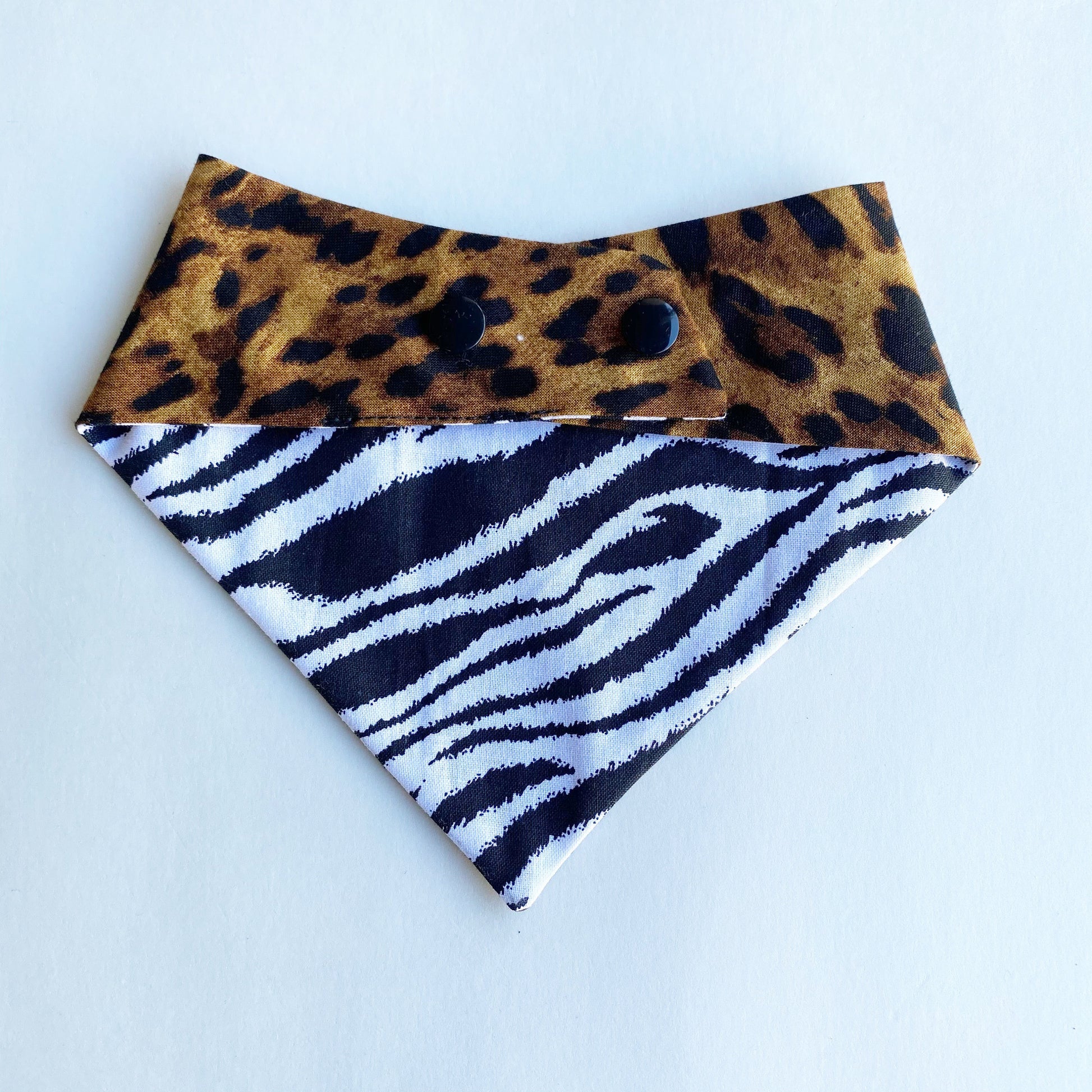 Reversible Leopard & Zebra Dog Bandana, Snap-On Pet Accessory
