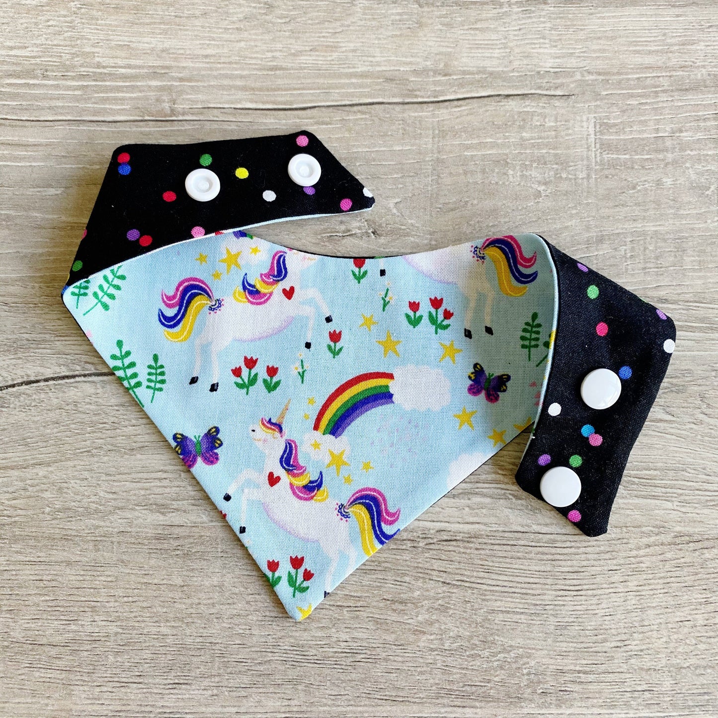 Rainbow Unicorn Dog Bandana, Reversible Snap Pet Scarf