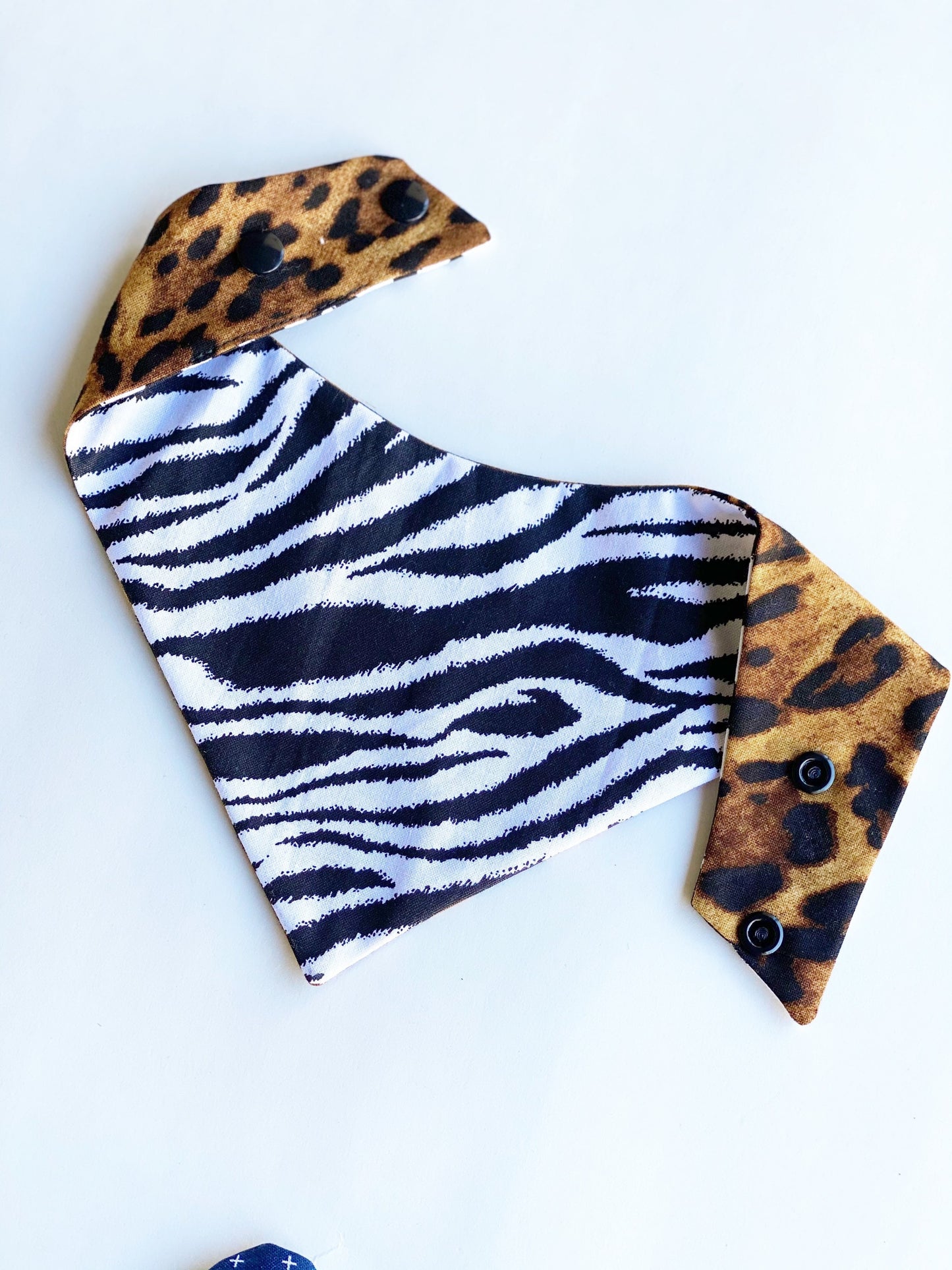 Reversible Leopard & Zebra Dog Bandana, Snap-On Pet Accessory