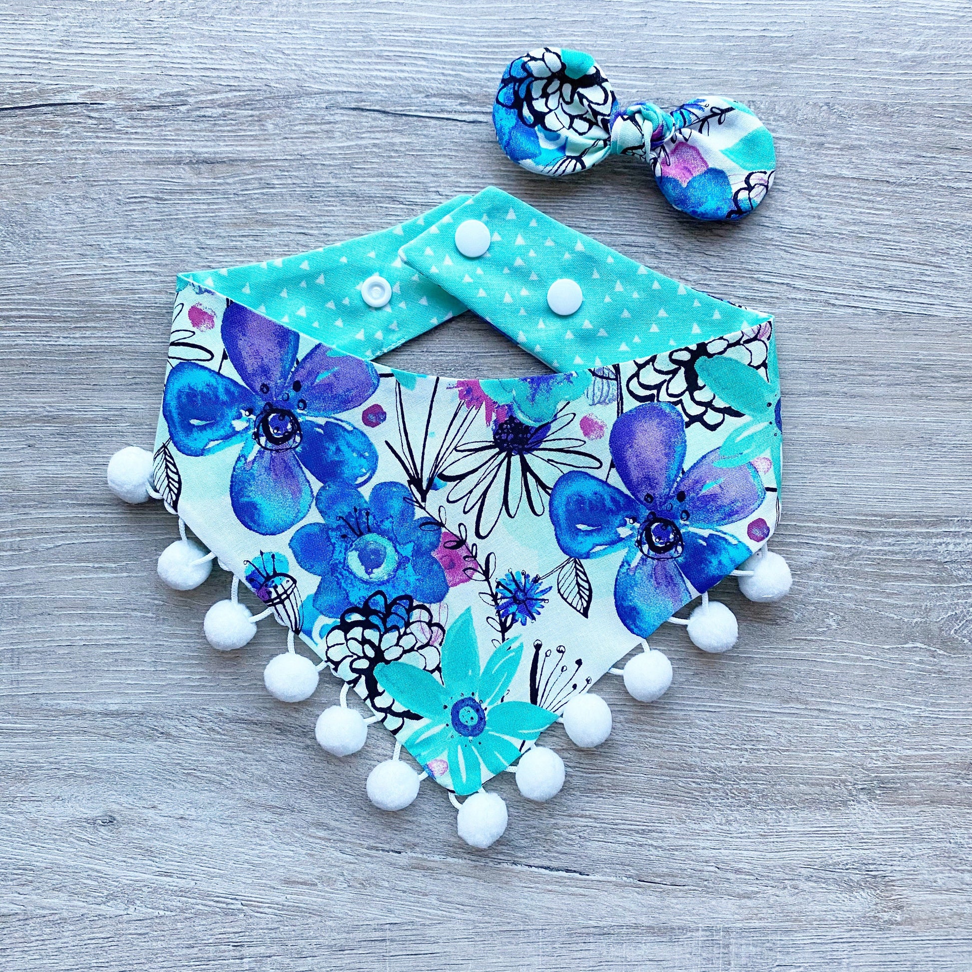 Reversible Floral Dog Bandana, Snaps or Tie On, Pet Scarf