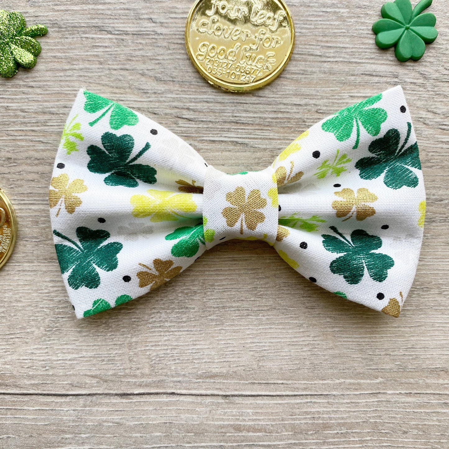 St Patrick's Dog Bowtie, Gold Shamrock Sailor Bow