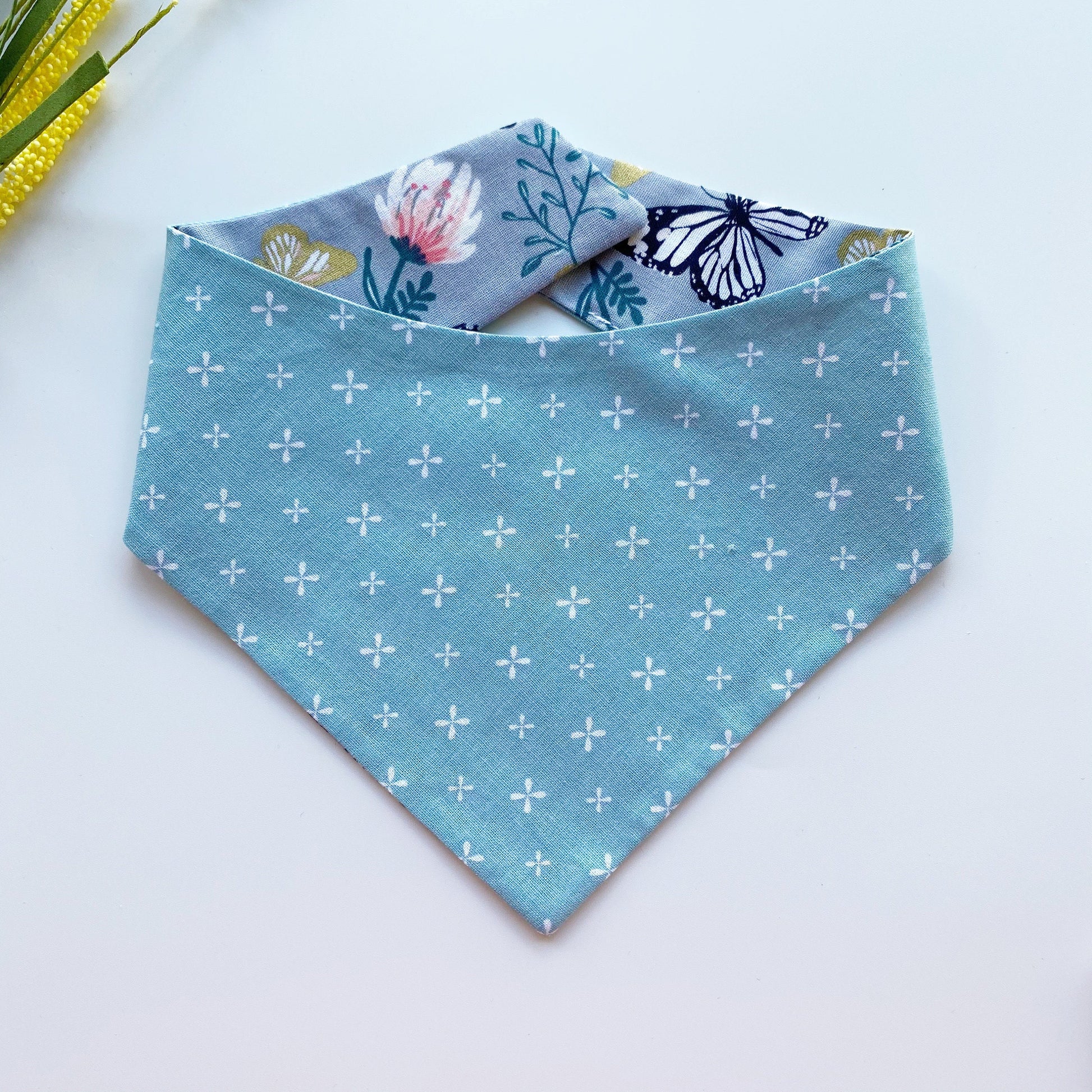 New! Floral Garden Butterfly, Spring Dog bandana with snaps, Matching hair-bow, Custom pet accessories, Puppy gift, Pet scarf