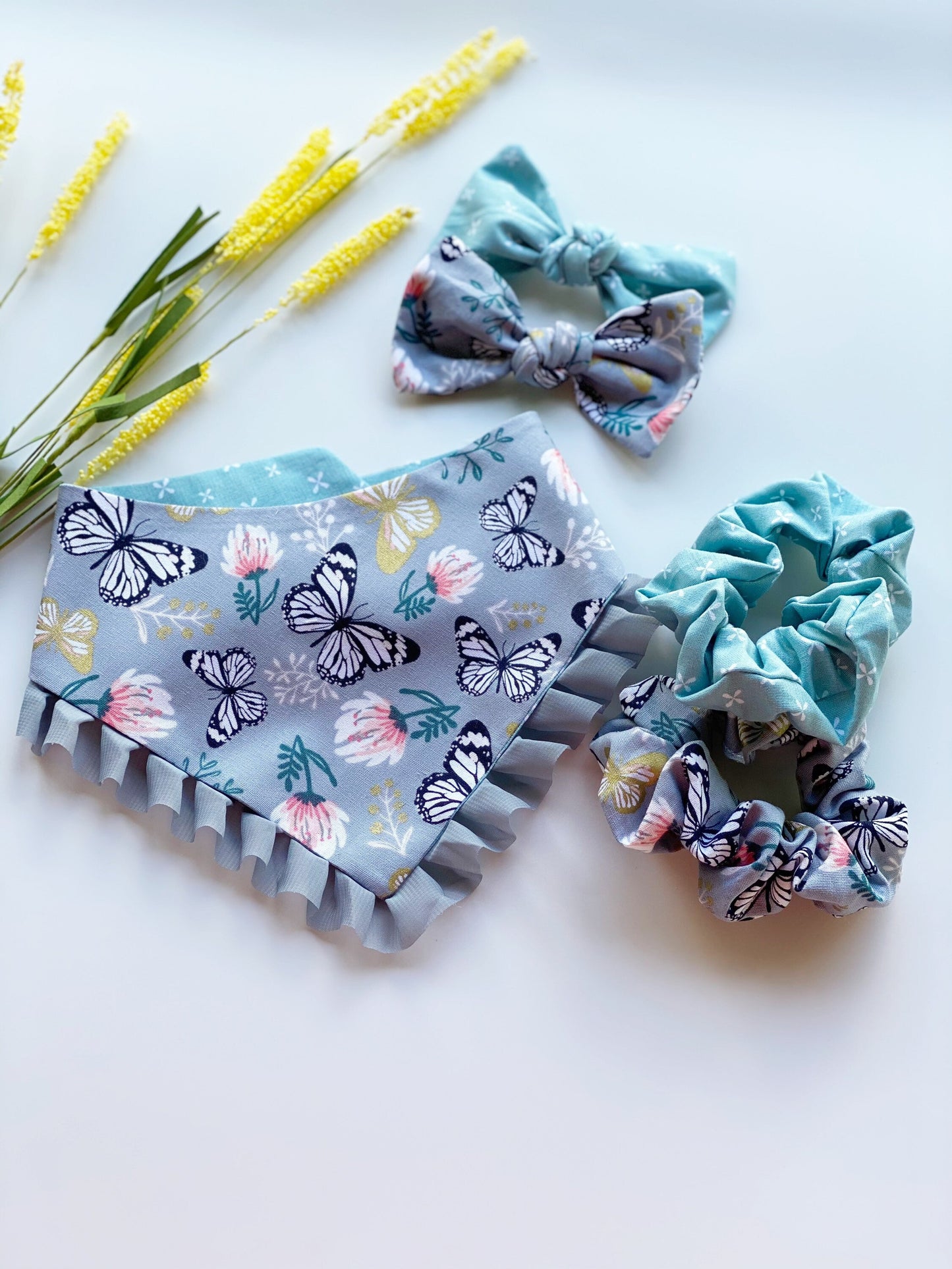 Floral Cotton Scrunchie, Matching Dog Bandana