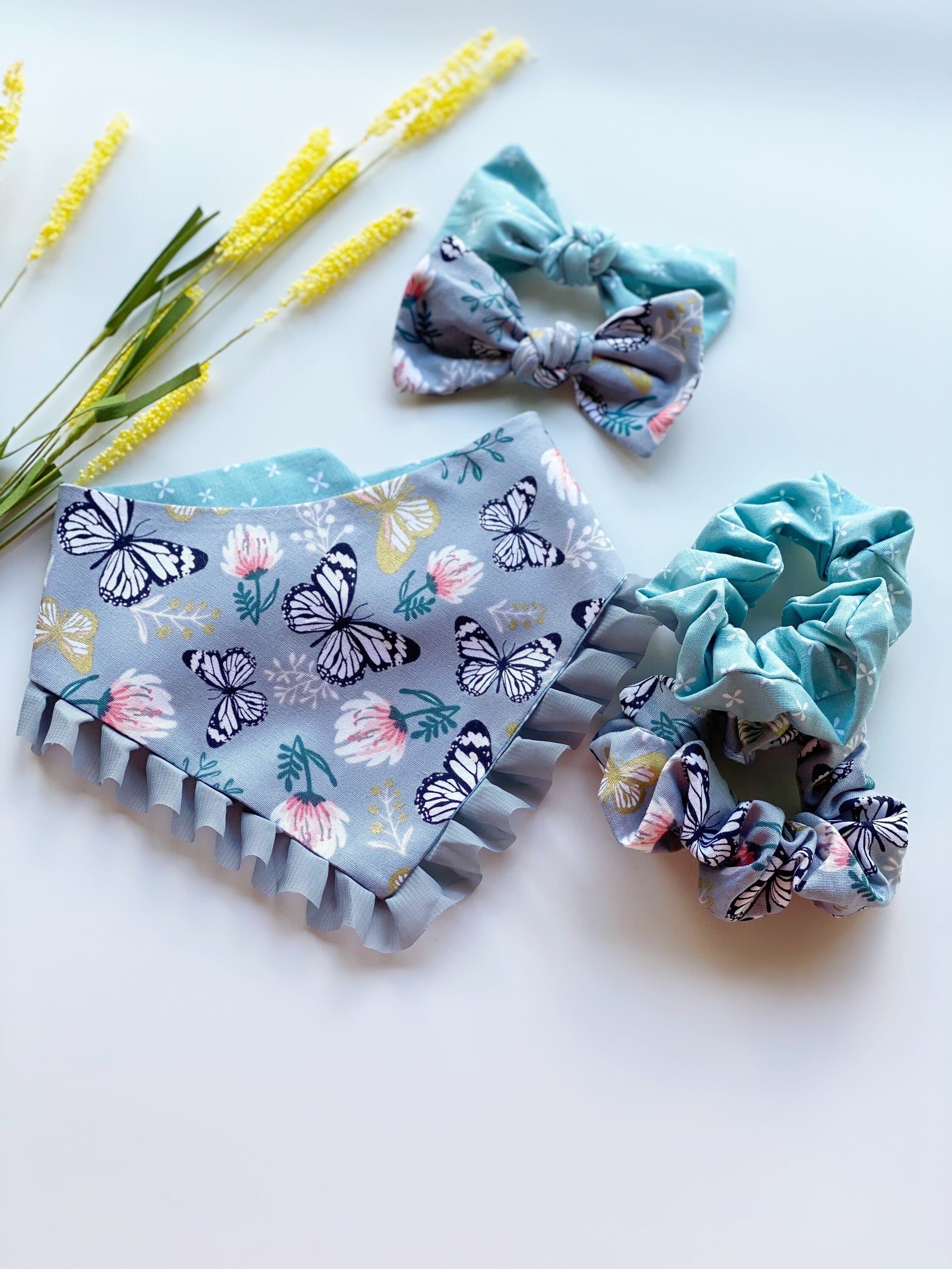 Floral Cotton Scrunchie, Matching Dog Bandana